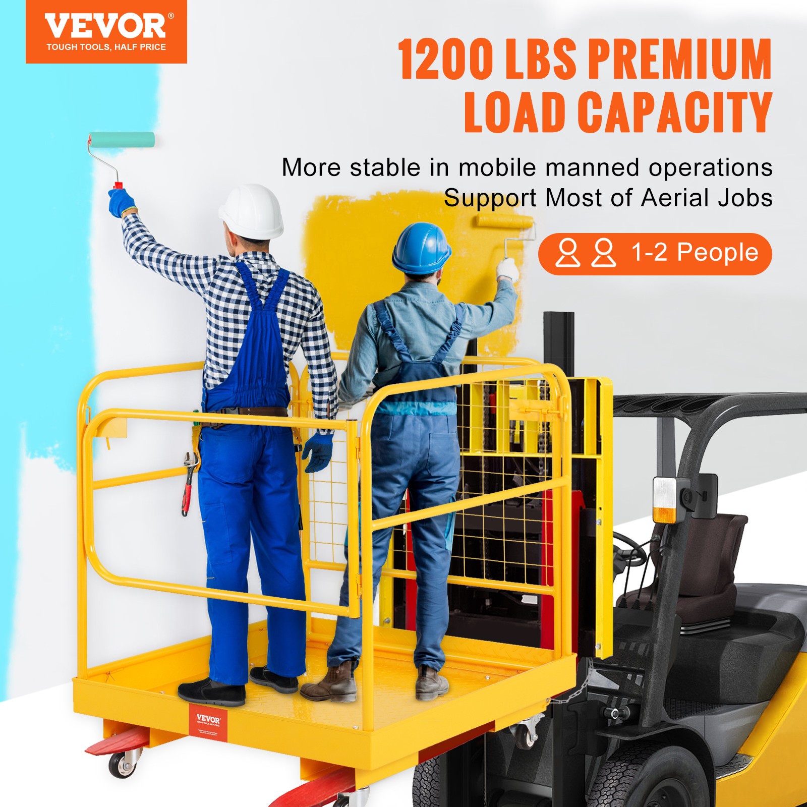 VEVOR Forklift Safety Cage Work Platform 36x36 in 1200lbs with Wheels for Aerial