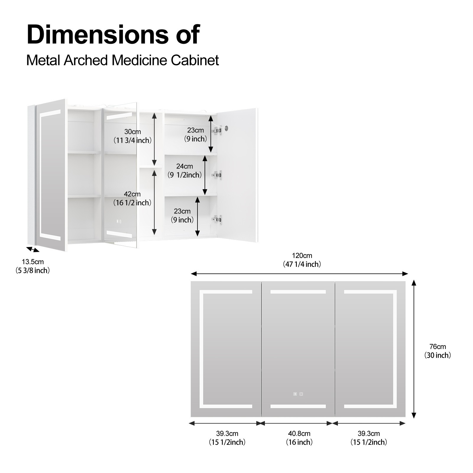 LED Lighted Medicine Cabinet 3 Doors Wall Mounted Bathroom Mirror with Storage
