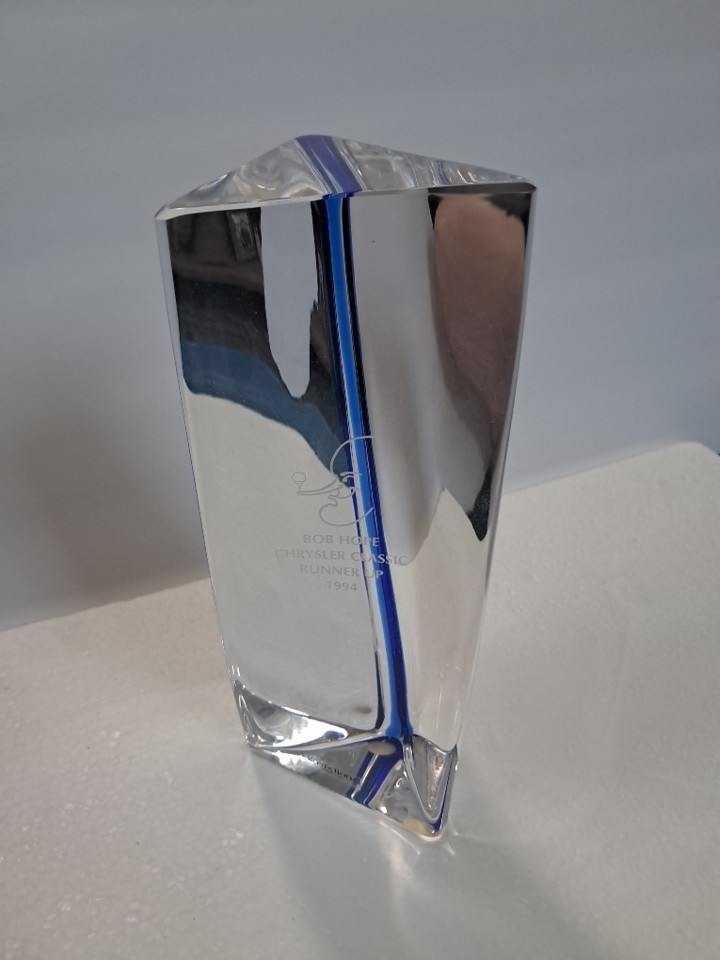 RARE 1994 Kosta Boda Striped 8" Glass Trophy Bob Hope Chrysler Classic Runner Up