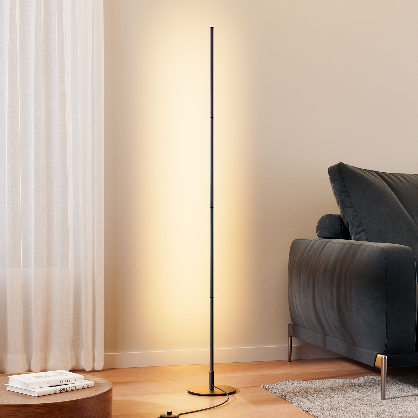 Modern Corner Floor Lamp Dimmable Adjustable Height Tall Standing Light Black