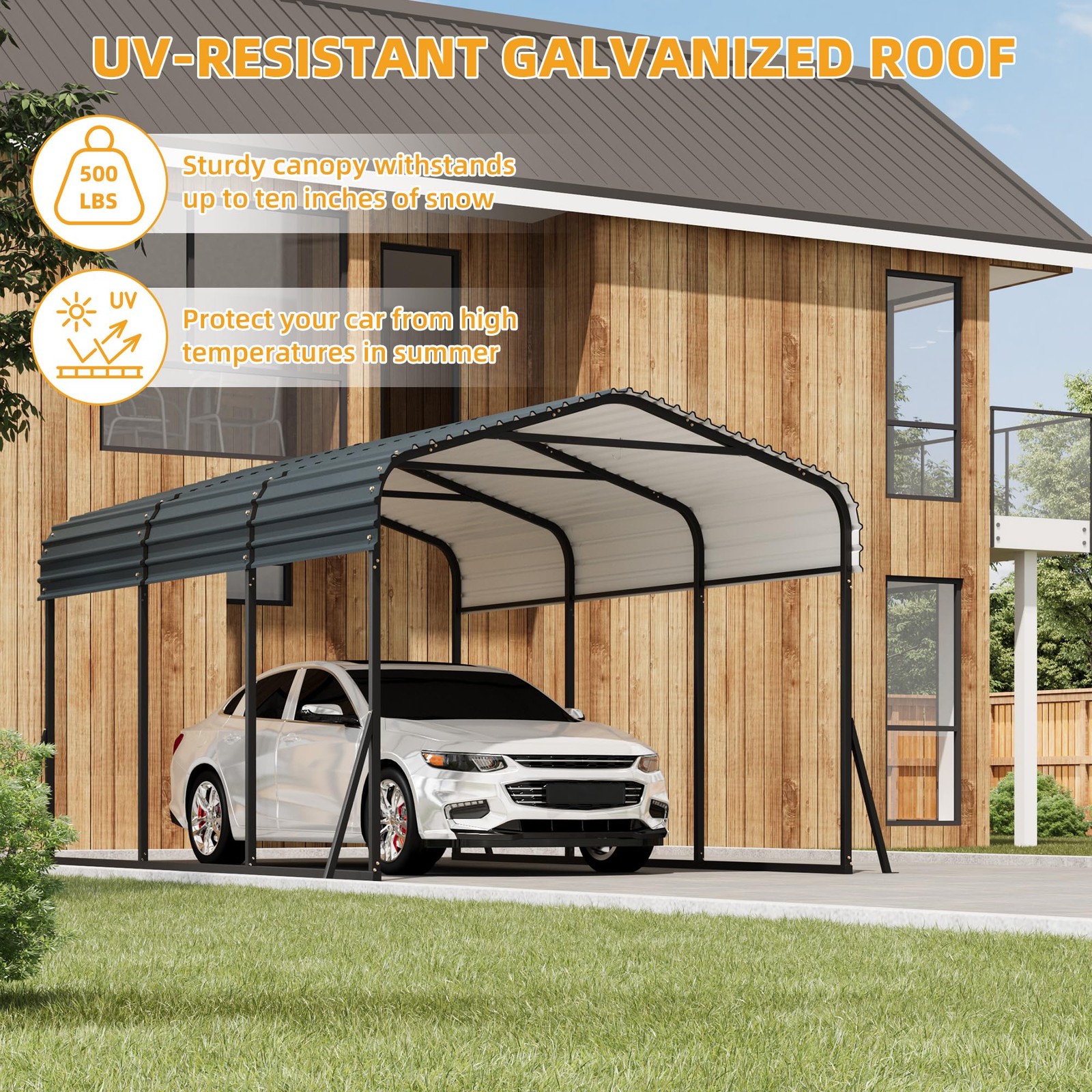 10'x15' Metal Carport with Galvanized Roof All-Weather Shelter