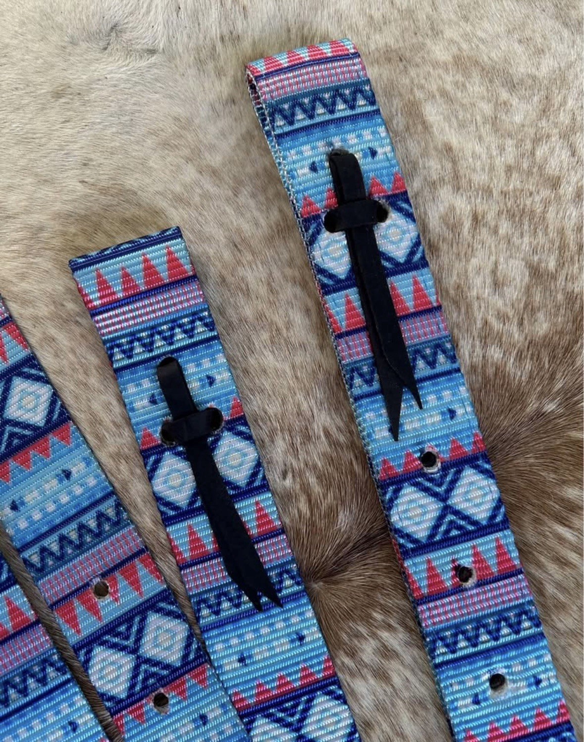 Blue Aztec Design Nylon Western Saddle Cinch Tie Strap & Off Billet SET Tack