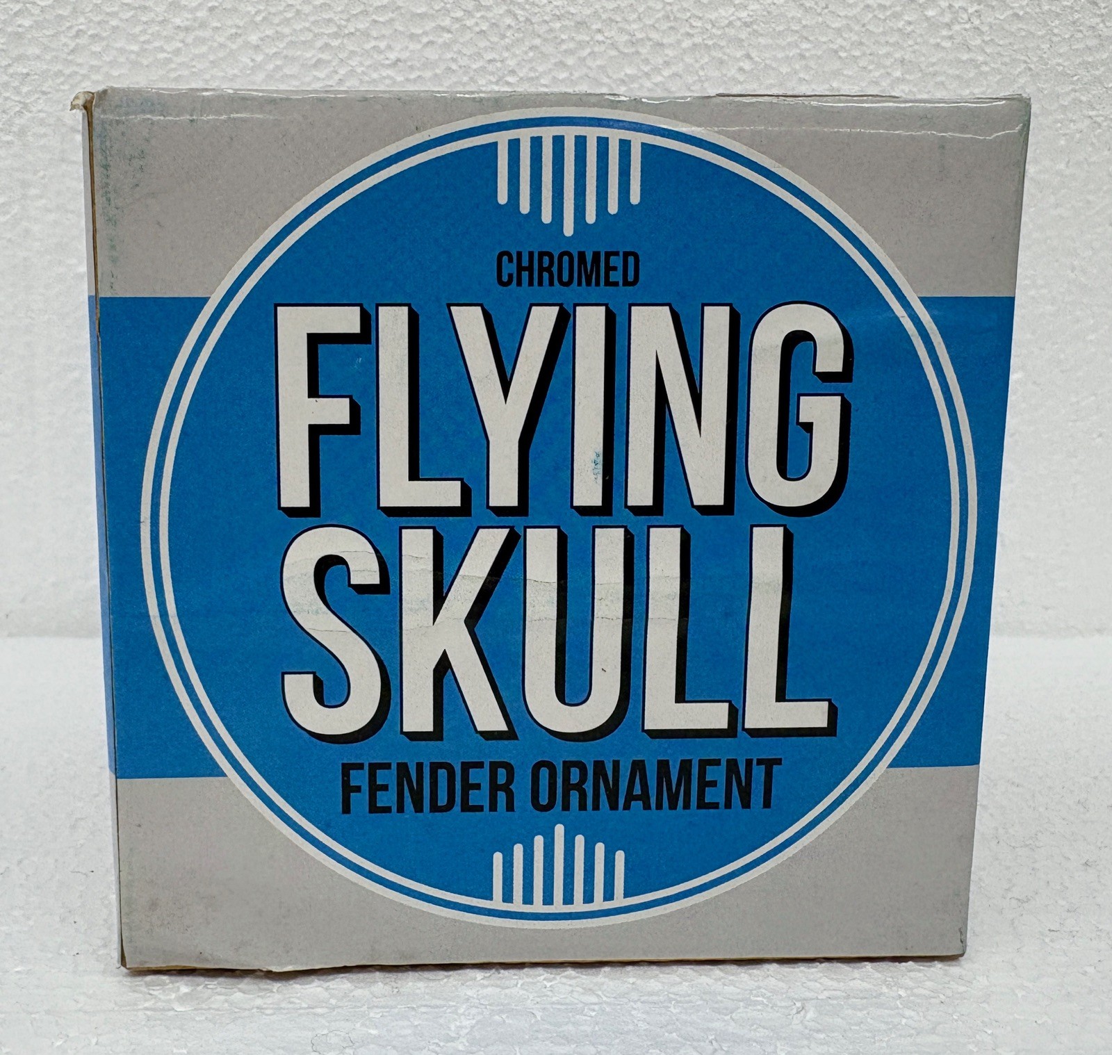 NEW NOS Vtg Flying Skull Chrome Motorcycle Bike Fender Ornament w/ Red LED Eyes