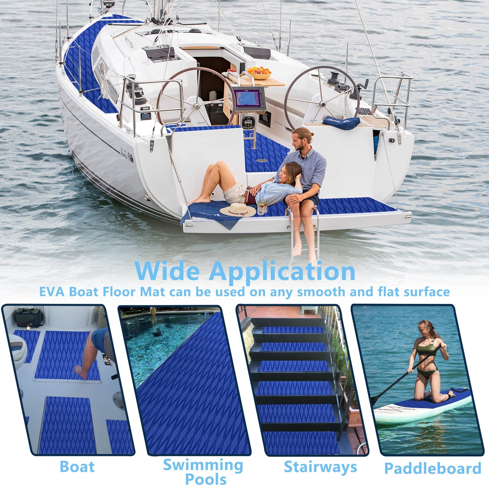 Blue EVA Foam Boat Flooring Sheet Mat 5mm Diamond Deck Grip Jet ski Traction Pad