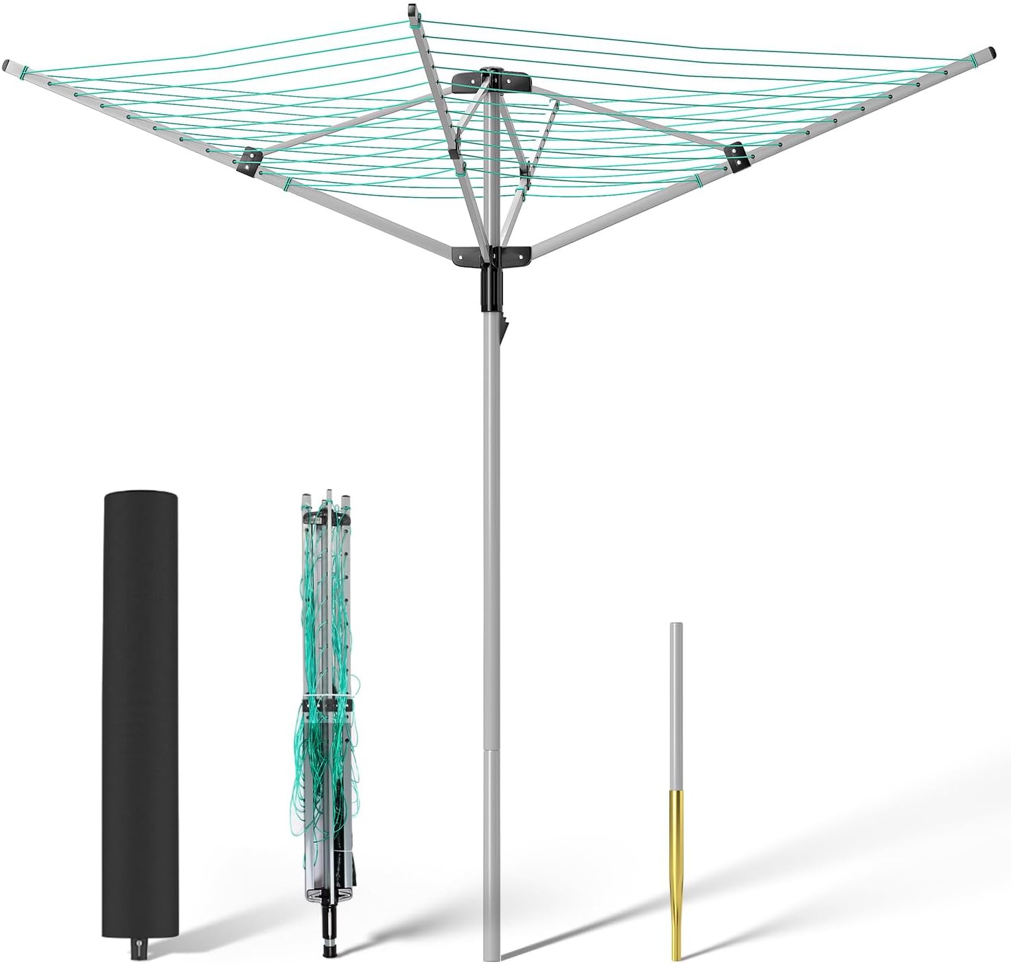 Adjustable Rotary Umbrella Clothesline - 4 Arms, 165 Ft Drying Rack