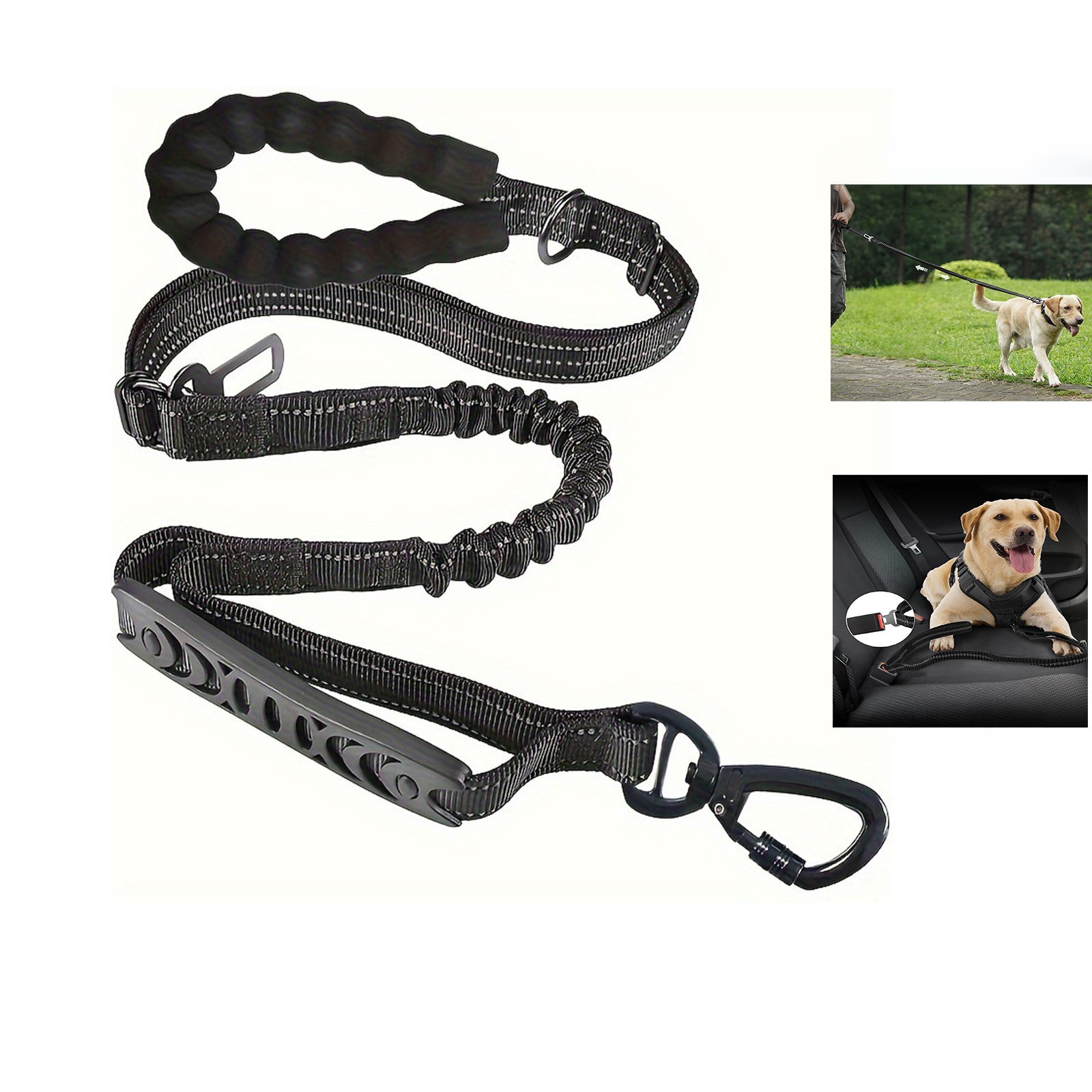 4-in-1 Bungee Dog Leash Car Seat Belt Adjustable Walking Anti-Pull Leash 5-6.3FT