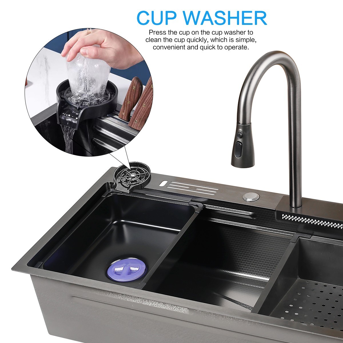 28x17 Flying Rain Stainless Steel Waterfall Kitchen Sink with Faucet Single Bowl