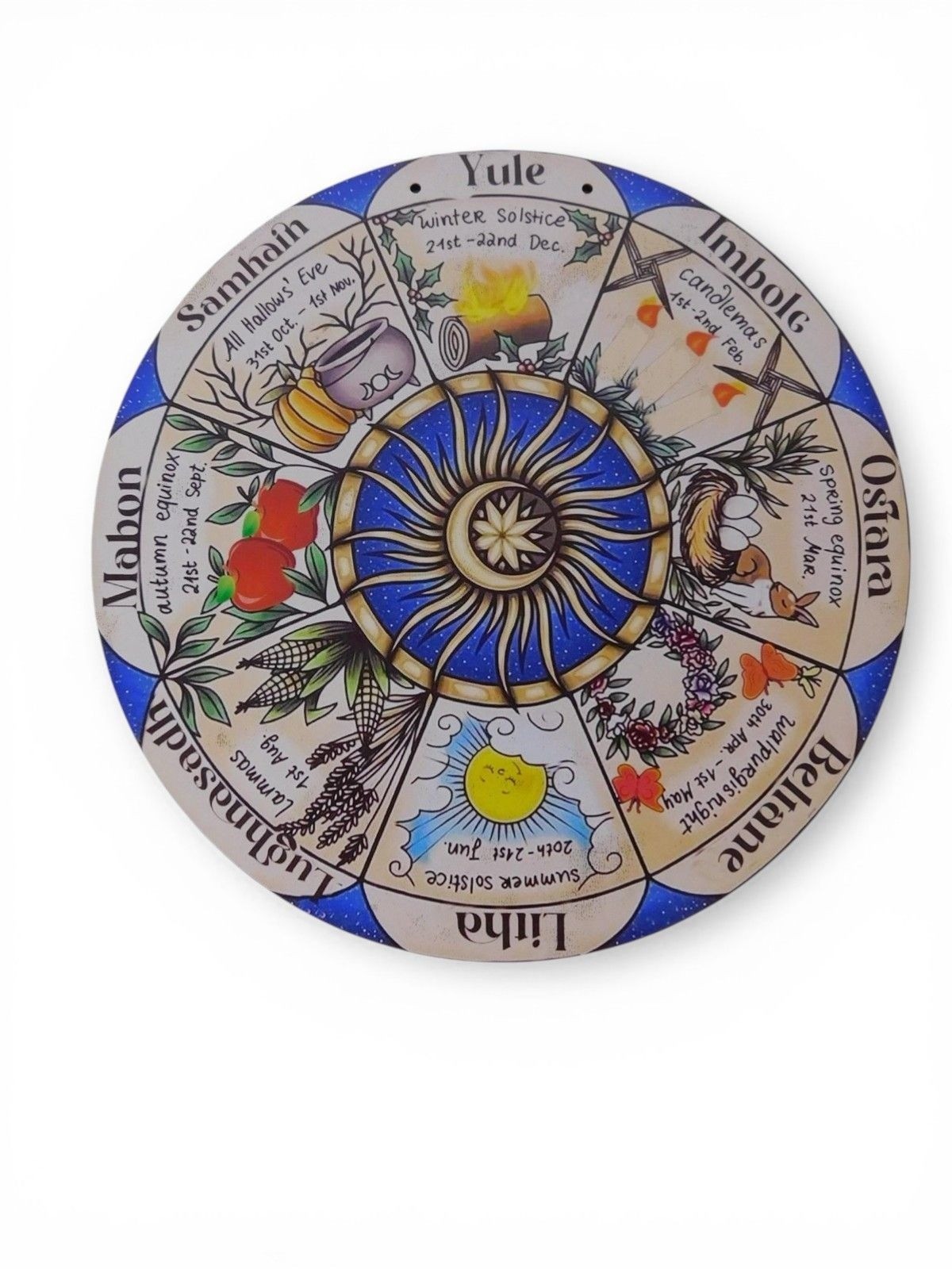 Wheel Of The Year Pagan Calendar Wall Art 12" Wooden Plaque With Vibrant Seasona