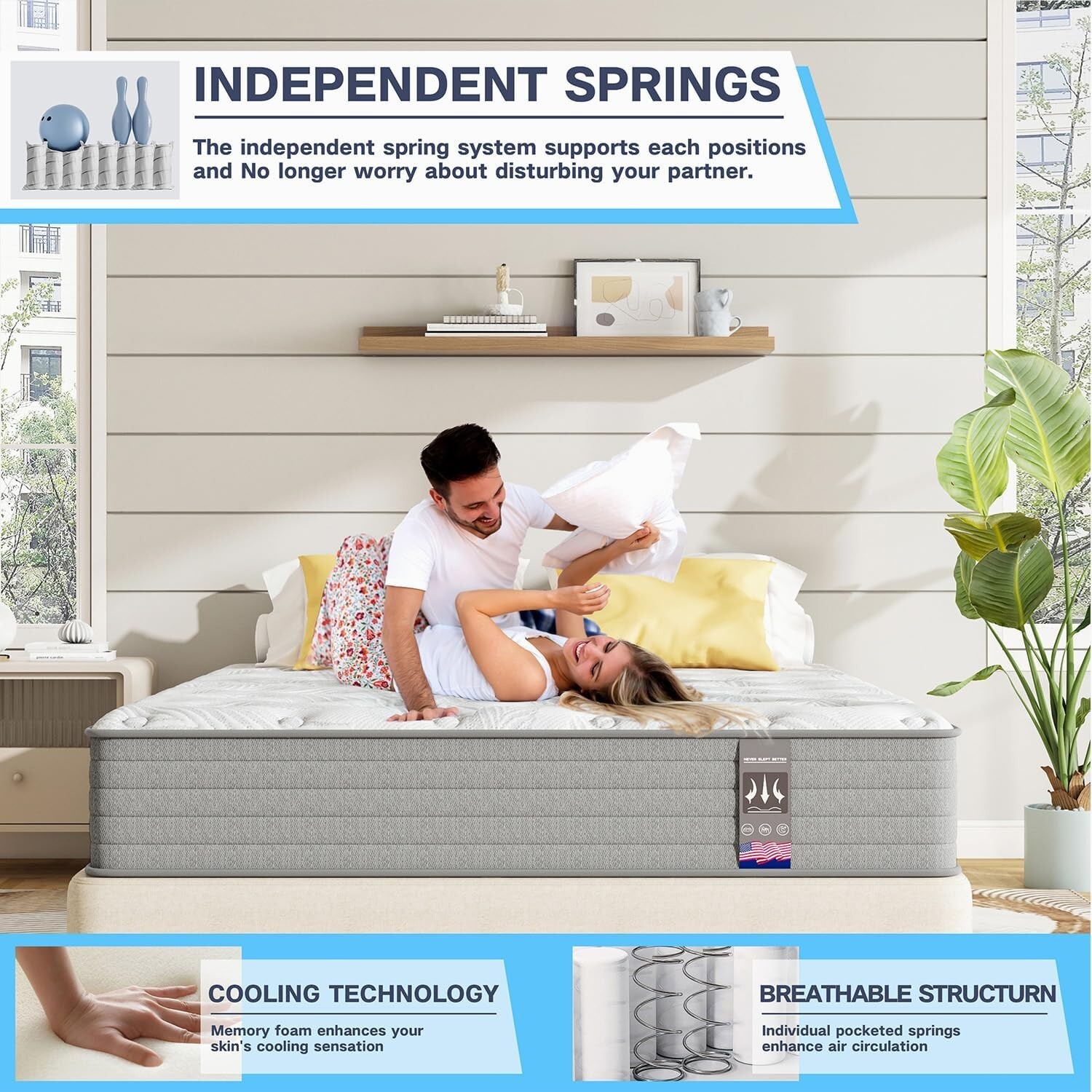 12" 14" Gel Memory Foam Twin Full Queen King Spring Hybrid Mattress in a Box