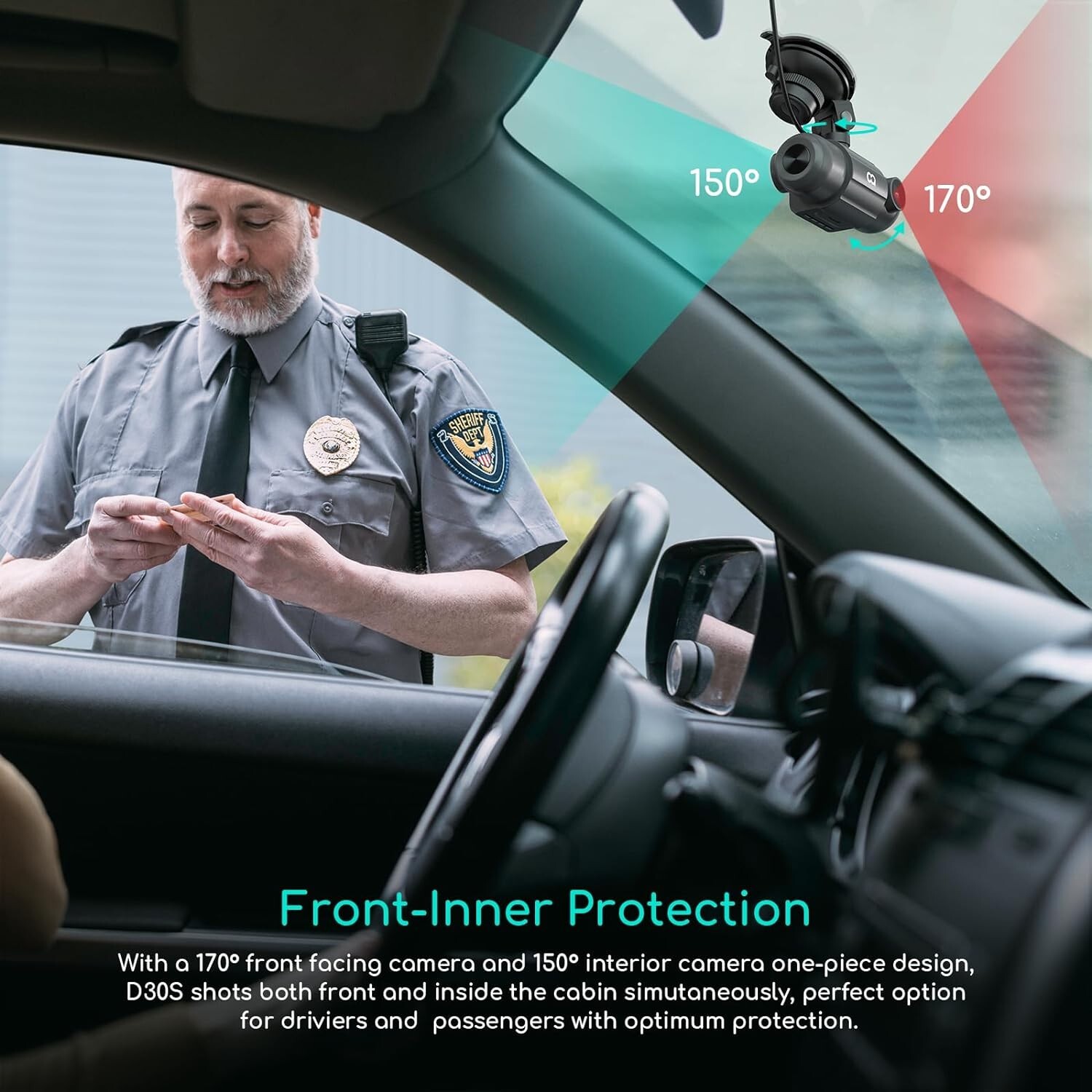 COOAU D30S 4K Dash Cam with GPS Wi-Fi, Front and Inside Dual 2.5K 1080P,G-Sensor