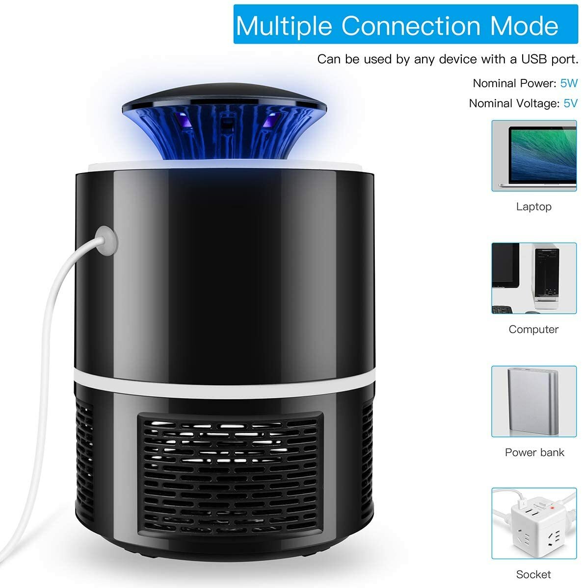 Electric UV Mosquito Killer Lamp Outdoor/Indoor Fly Bug Insect Zapper Trap USB