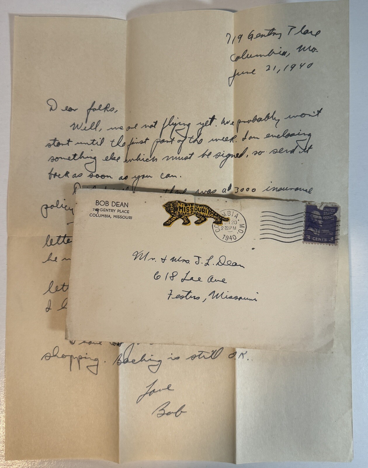 1940 Letter Festus MO Columbia MO Handwritten Penpals Letter To Parents