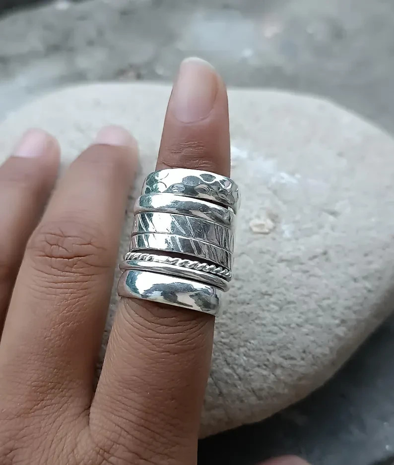 Handmade 925 Sterling Silver Stacking Rings Set, 7-Piece Ring Jewelry All Size