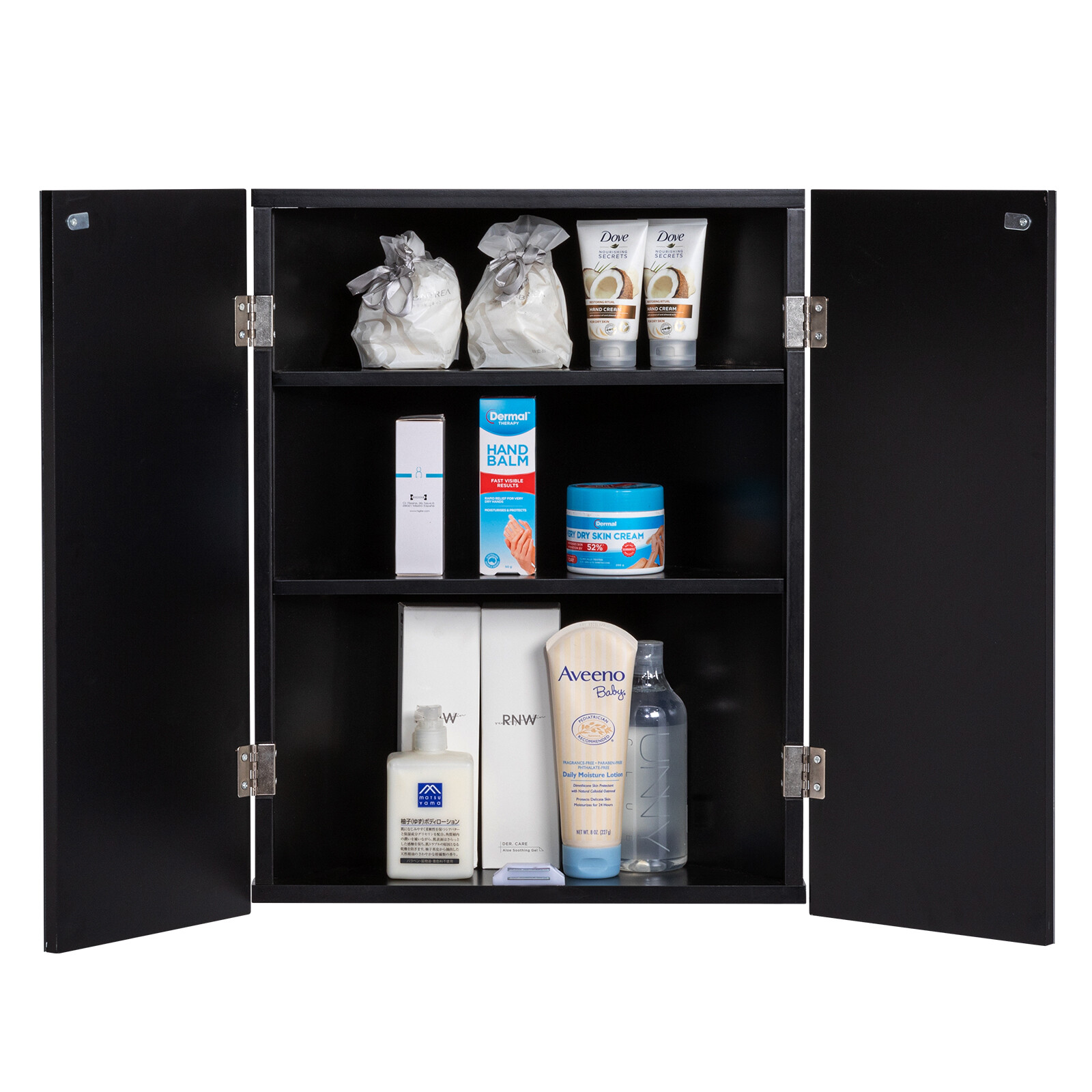 Corner Medicine Cabinet Bathroom Glass Mirrored Double Door Storage Wall Mount