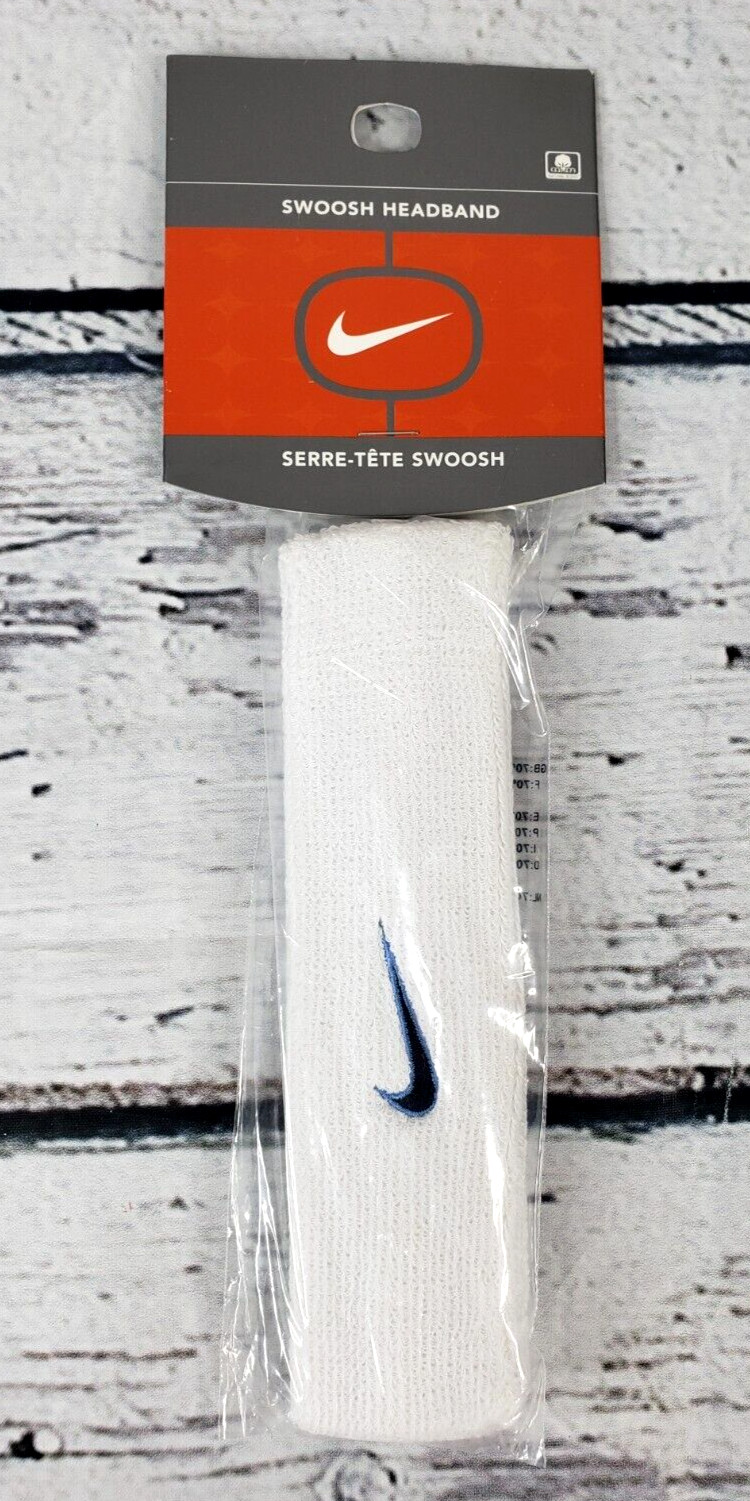 Vintage Nike Swoosh White w/Black & Blue Swoosh Headband - New