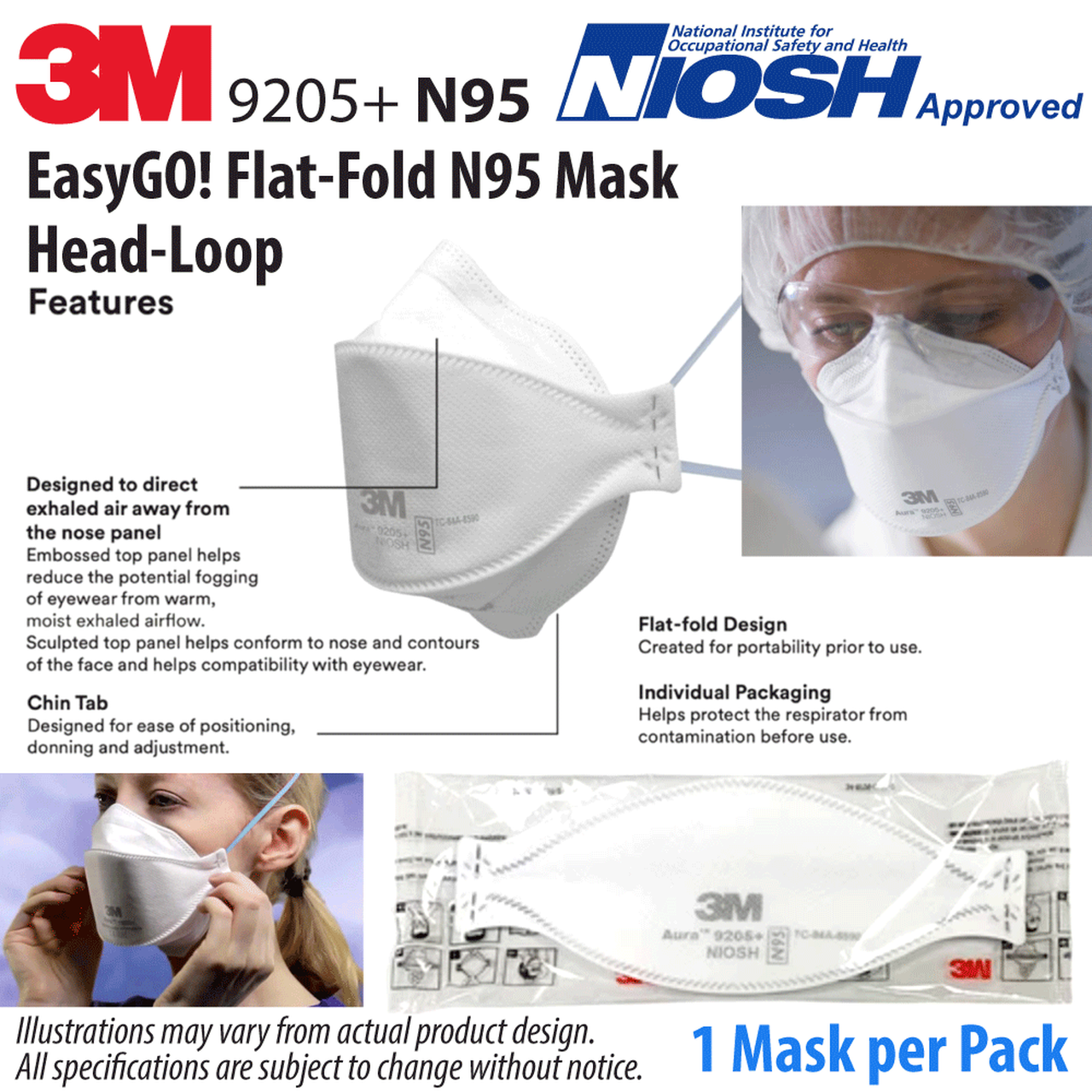 NEW! 3M 9205+ AURA N95 NIOSH Particulate Respiratory Protection MASKS USA MADE