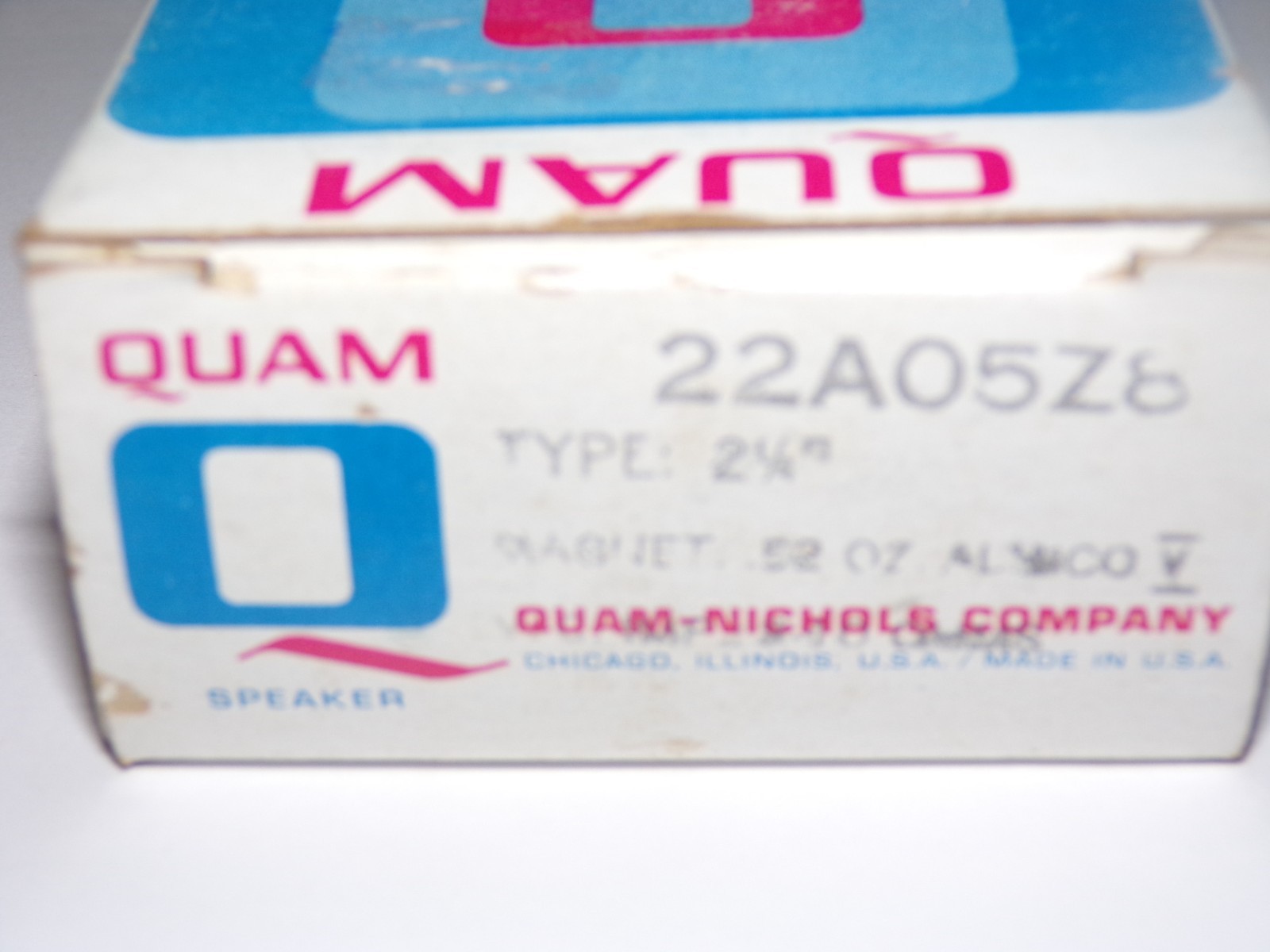 8 OHM SPEAKER, Quam Nichols 22AO5Z8 2.25" (2-1/4" ) Brand New in Box