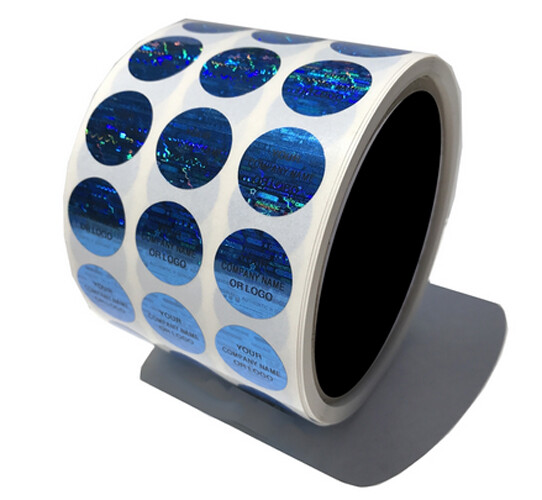 Custom Printed Tamper Evident Holographic Blue Security Round Label Seal Sticker