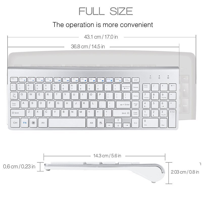 2.4G Wireless Keyboard Mouse Bundles For Apple iMac And PC Laptop Full Size Slim