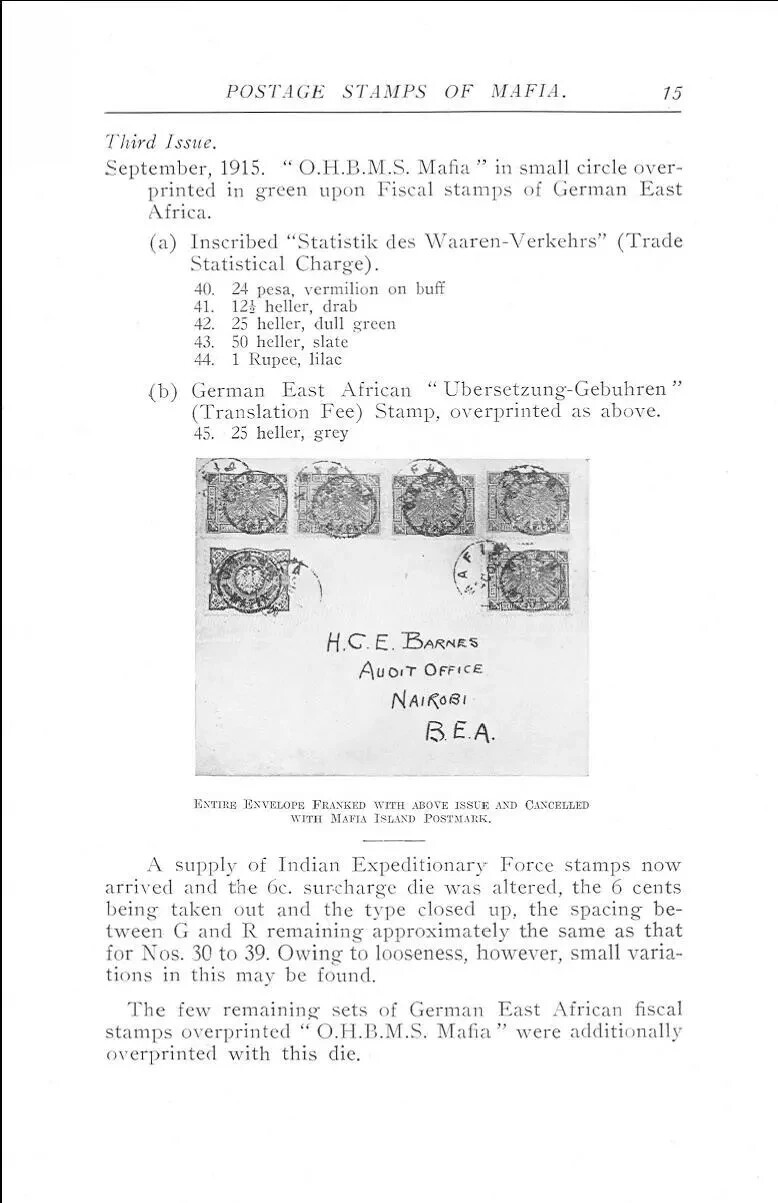 MAFIA Provisional Issues Stamps Overprints East Africa German British India - CD