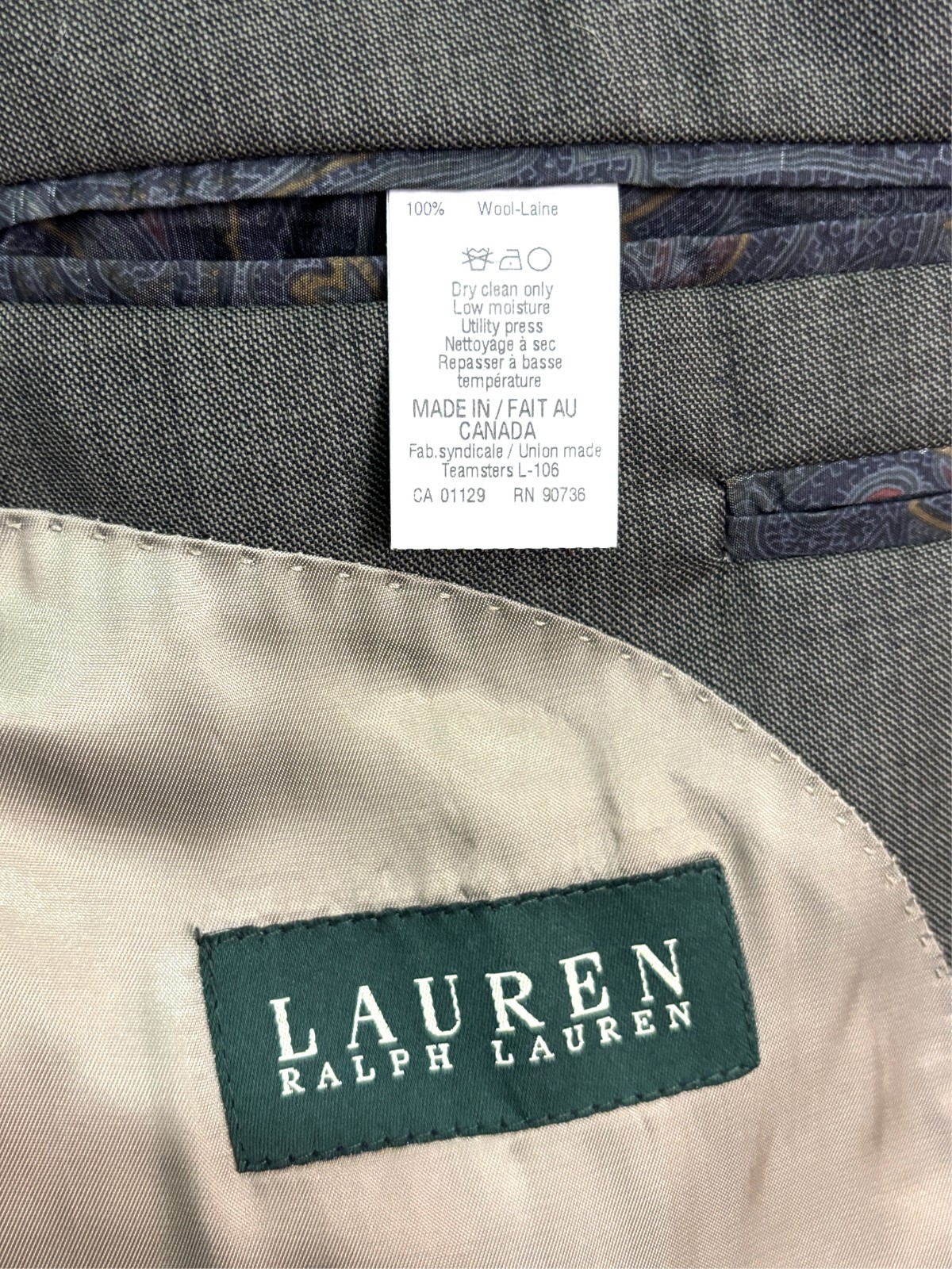 Ralph Lauren 44L 34x32 Green 2pc Pant Suit 100% Wool Pleated Cuffed Classic