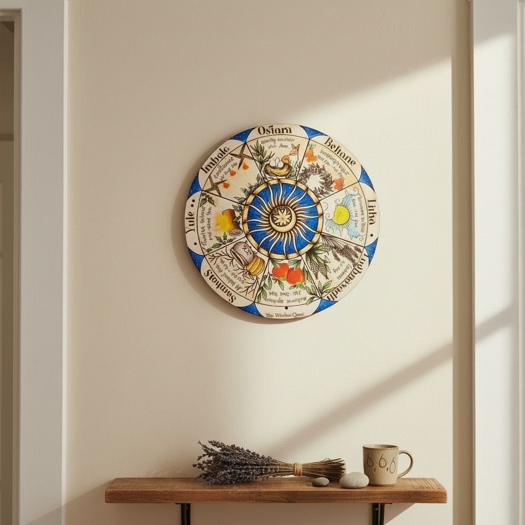 Wheel Of The Year Pagan Calendar Wall Art 12" Wooden Plaque With Vibrant Seasona
