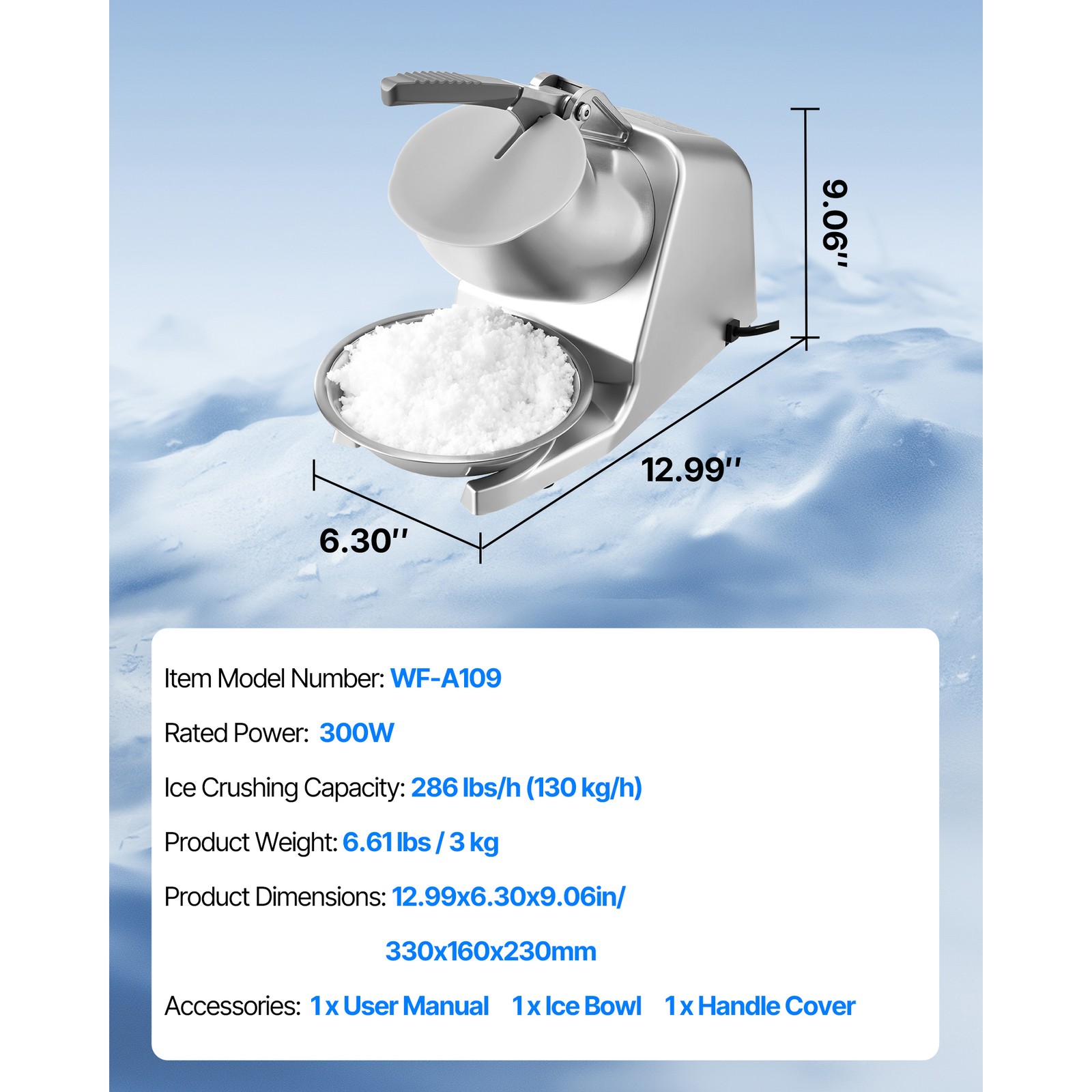 Uimoso Electric Ice Crusher Machine, 286LBS/H, Shaved Ice Maker, Silver