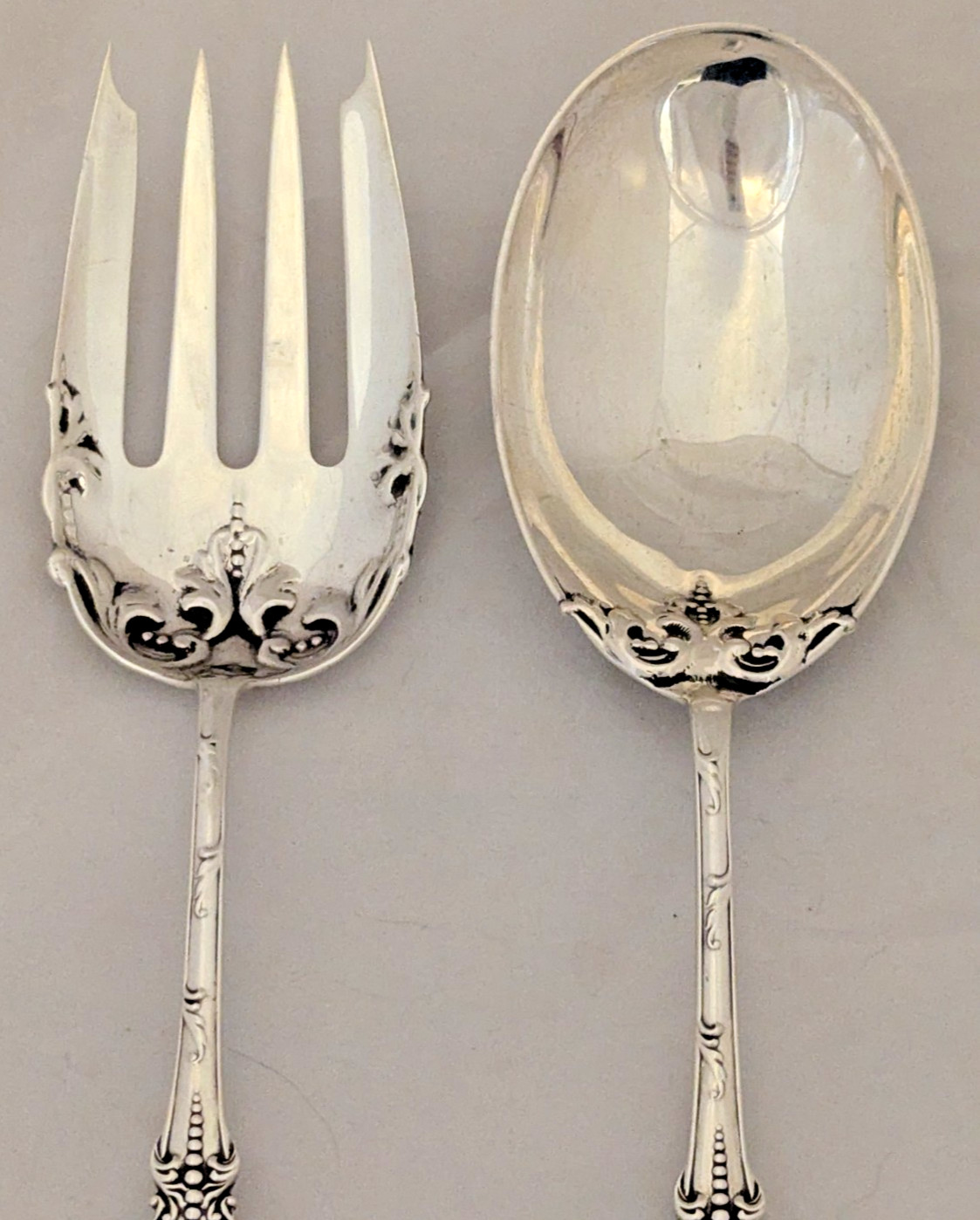 H.H. Curtis & Co Sterling Silver Salad Serving Set Fork & Spoon 8-1/2"Long 113g