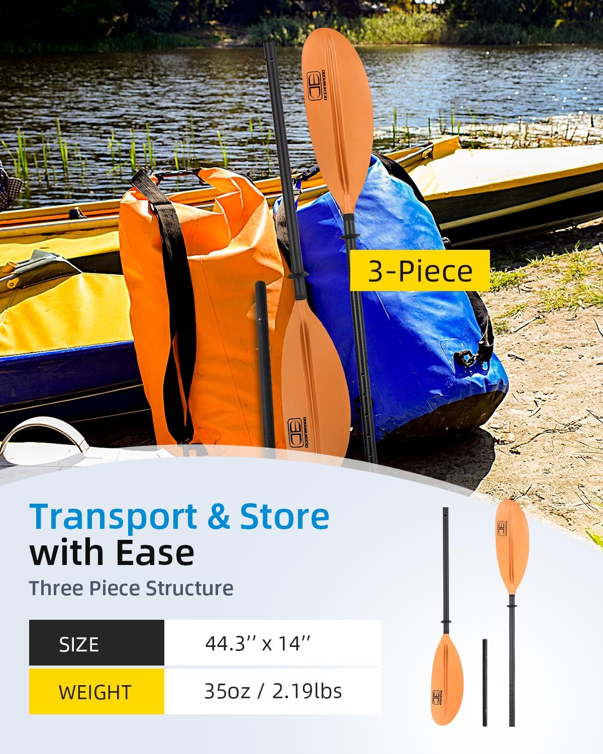 Best OCEANBROAD Adjustable Carbon Fiber Kayak Paddle 86in/220cm to 94in/240cm