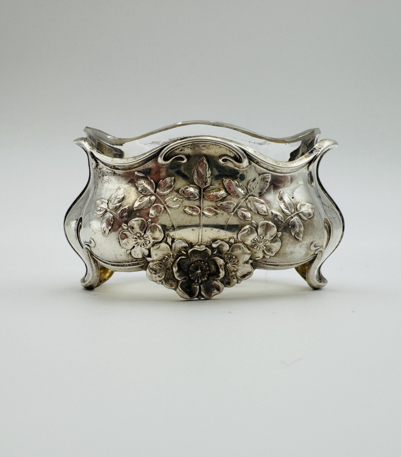 French Minerva Silver Open Salt Cellar - Art Nouveau - with Glass insert and sil