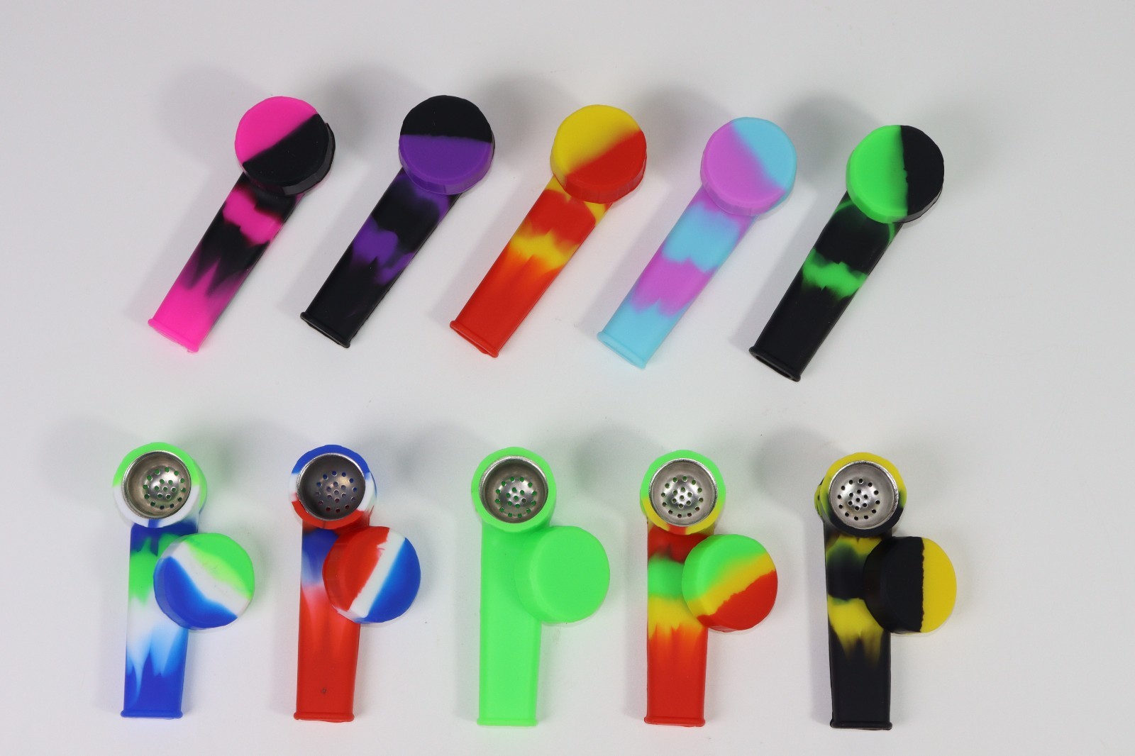 Silicone Smoking Hand Pipe with Metal Bowl &Cap Lid Pocket Pipe 10pcs