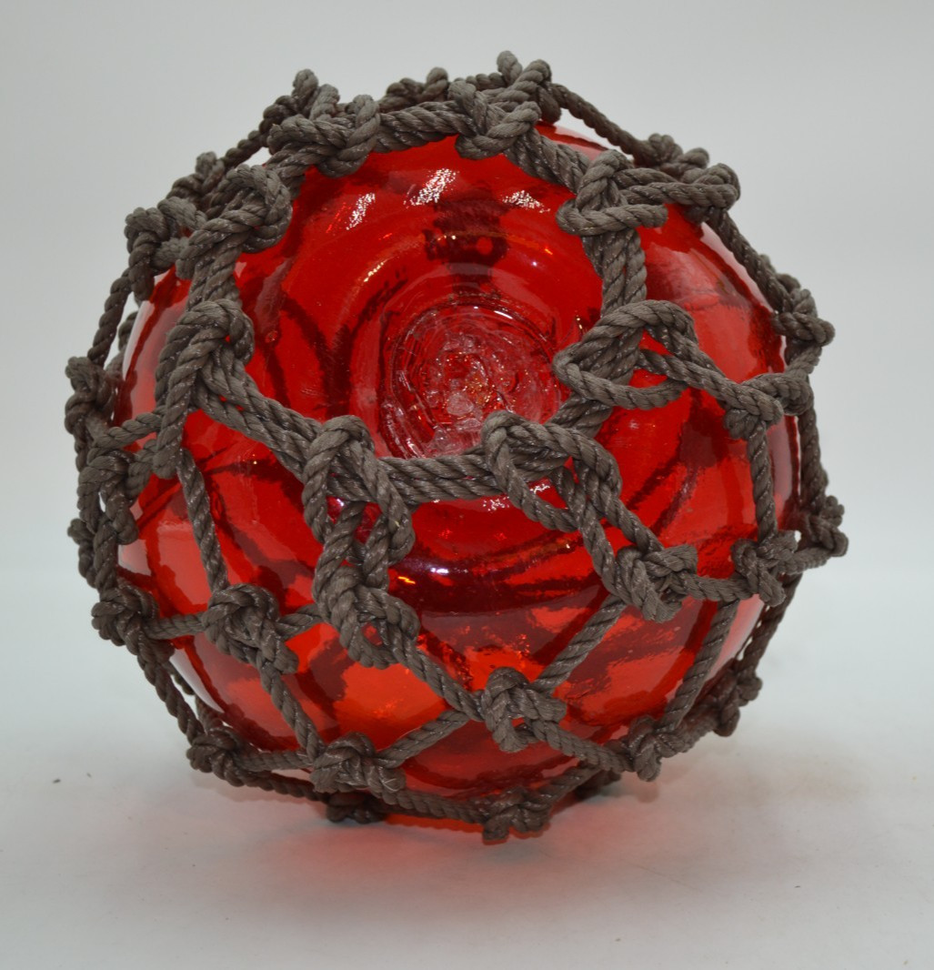 VINTAGE GLASS FISHING FLOAT IN RED AMBER