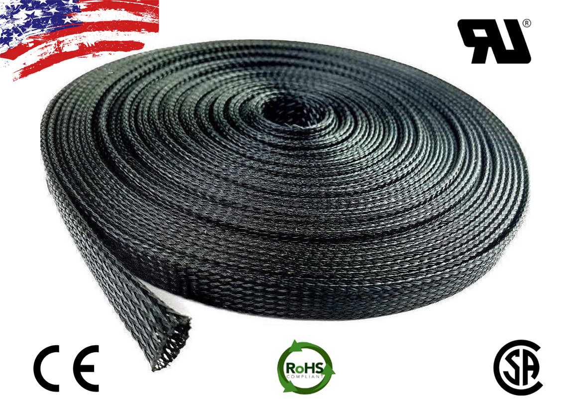 100 FT 1/2" Black Expandable Wire Cable Sleeving Sheathing Braided Loom Tubing