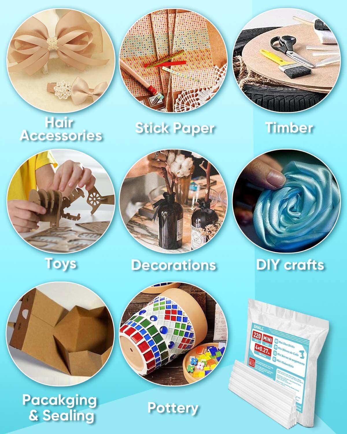 SHALL 220 PCS 7MM/11MM Clear Glue Sticks Hot Melt for Arts Craft DIY Kit Set