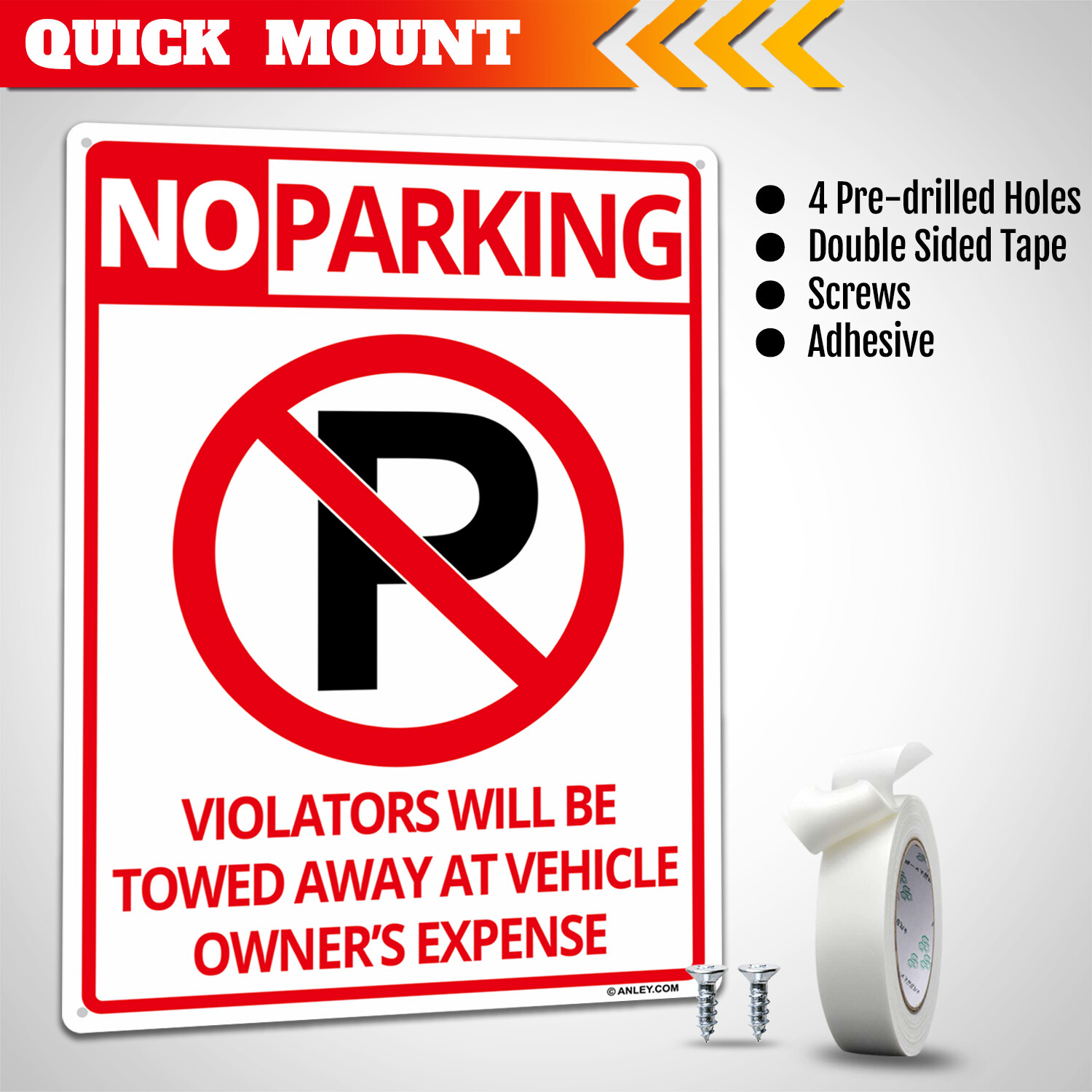 Anley No Parking Sign Rust-Free Weatherproof Aluminum Warning Sign 14x10 In
