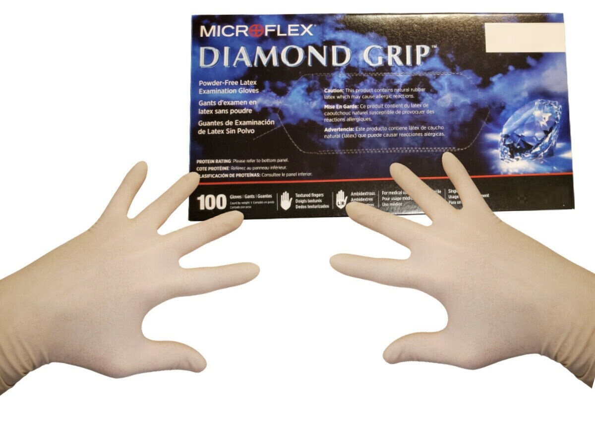 MICROFLEX DIAMOND GRIP POWDER FREE LATEX EXAM GLOVES  (Box of 100)