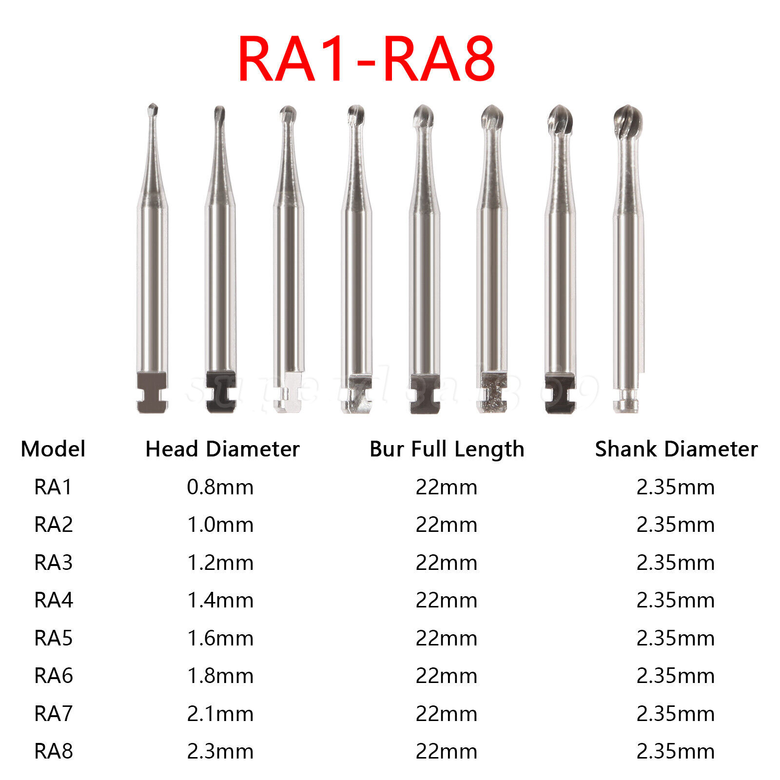 Dental Round Carbide Bur for Slow Speed Latch Type Handpiece RA 1# - 8# Burs