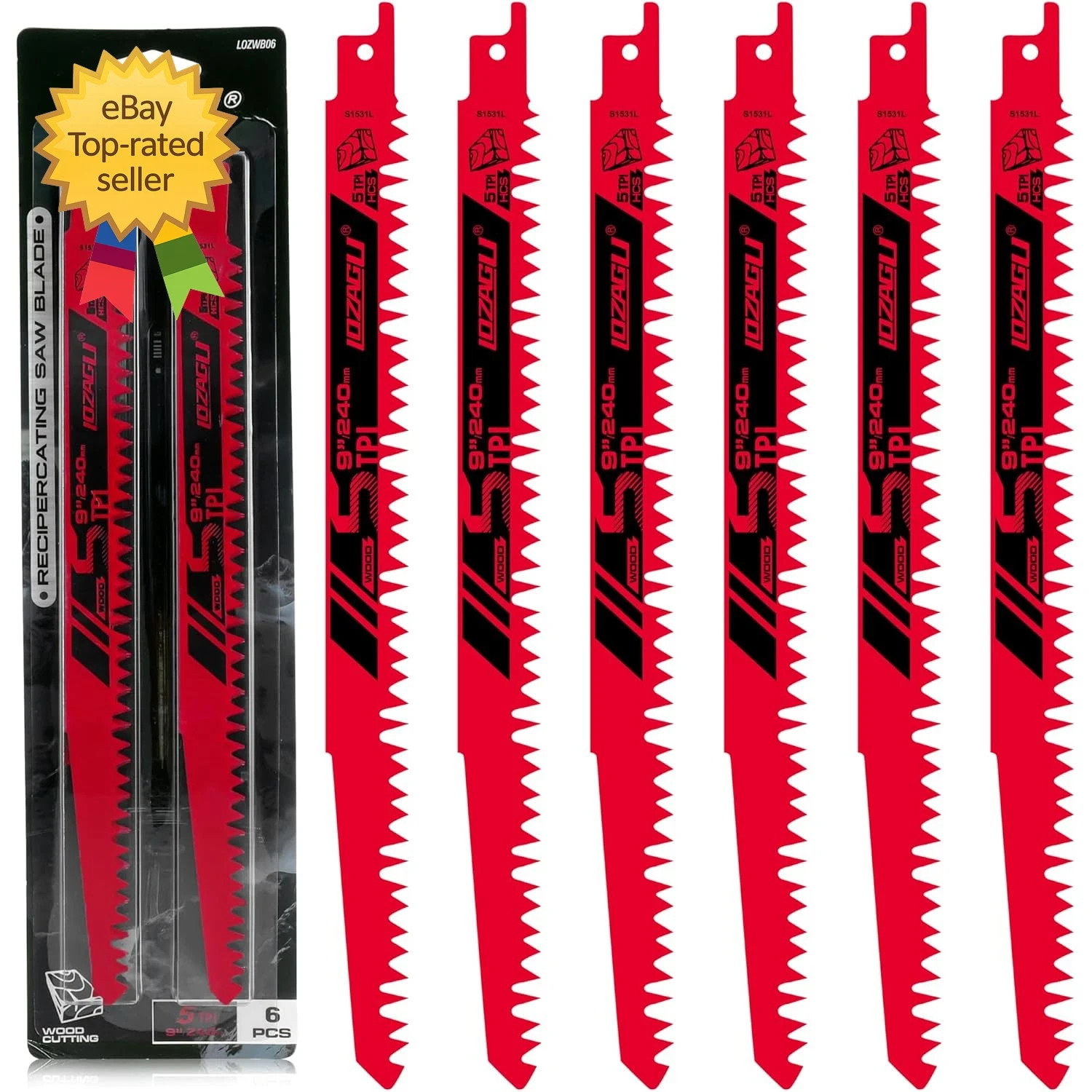 9-Inch Wood Pruning Reciprocating Saw Blades, 6-Piece, 5TPI Wood Saw Blades