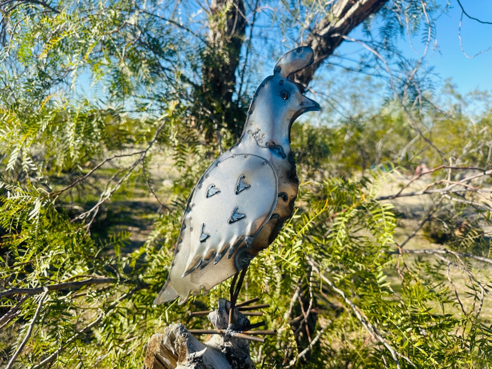 Handcrafted Rustic Metal Quail Yard Art