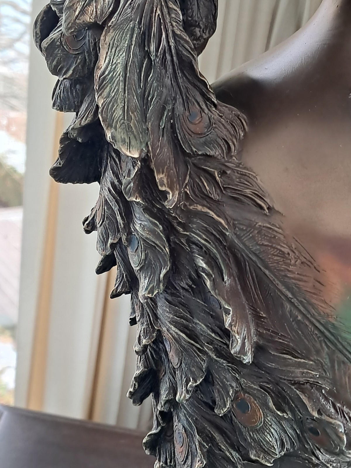 Bronze Style Prunus And Peacock Large Decorative Flower Vase ~ 19.5" Signed