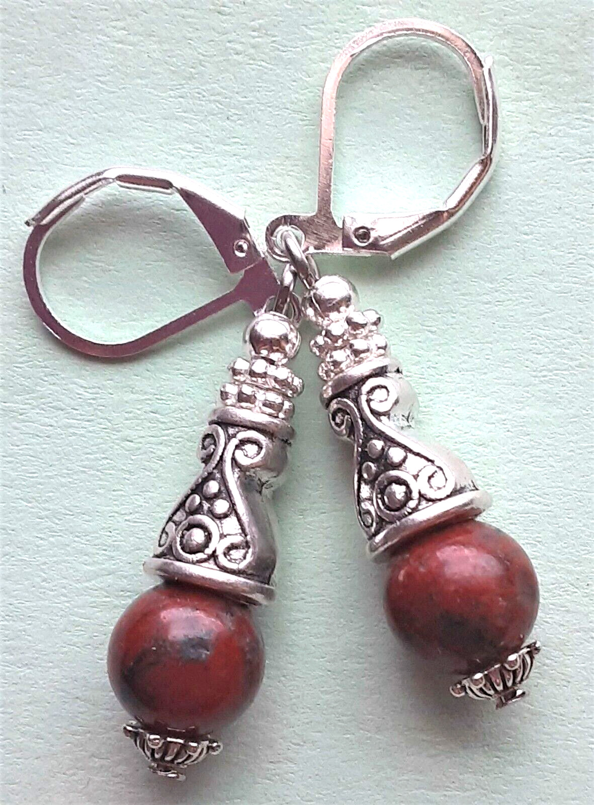 RED JASPER CONE earring LEVERBACK SP handcrafted XGE