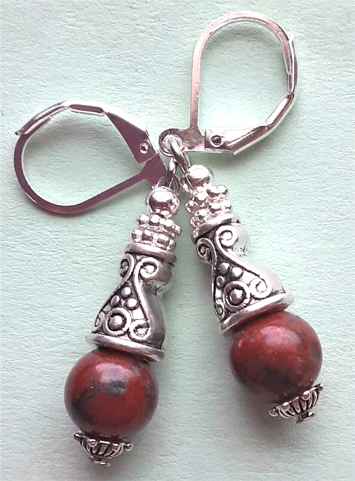 RED JASPER CONE earring LEVERBACK SP handcrafted XGE