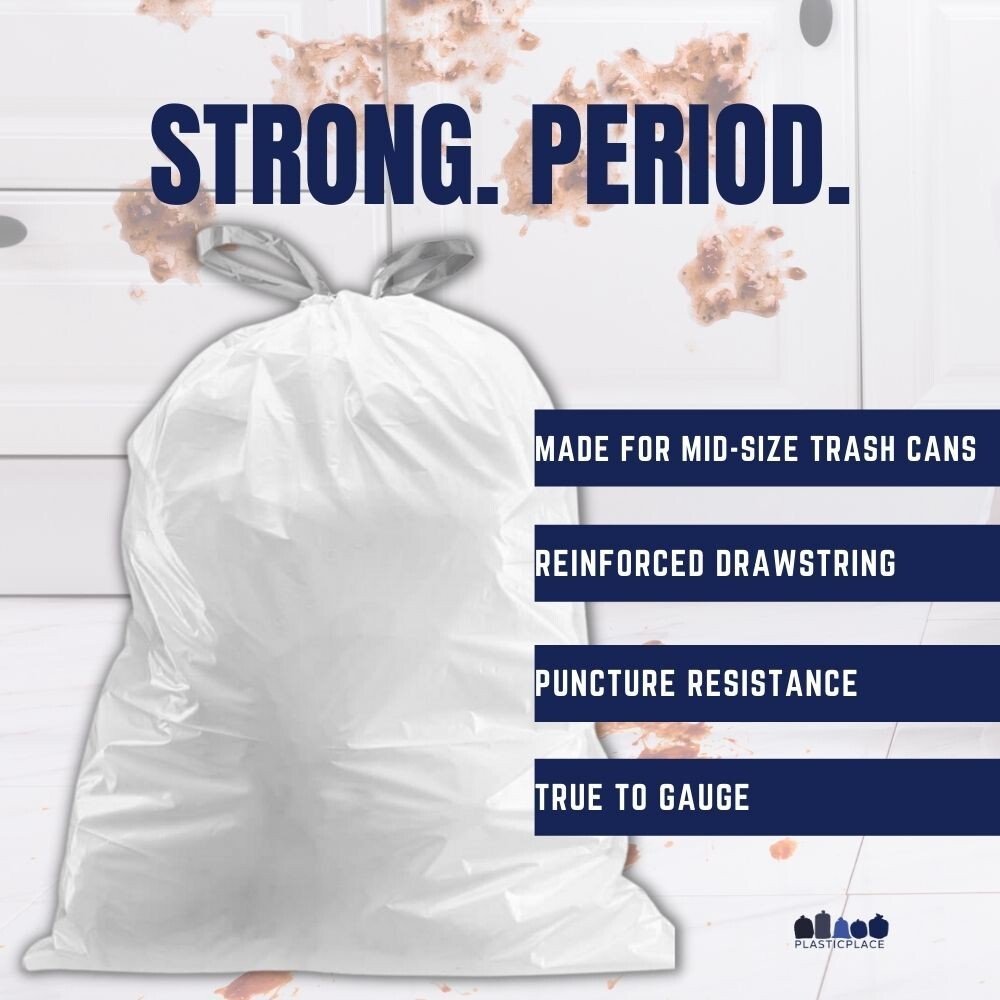 Plasticplace 8 Gallon White Trash Bags, 0.7 Mil, 200 Case