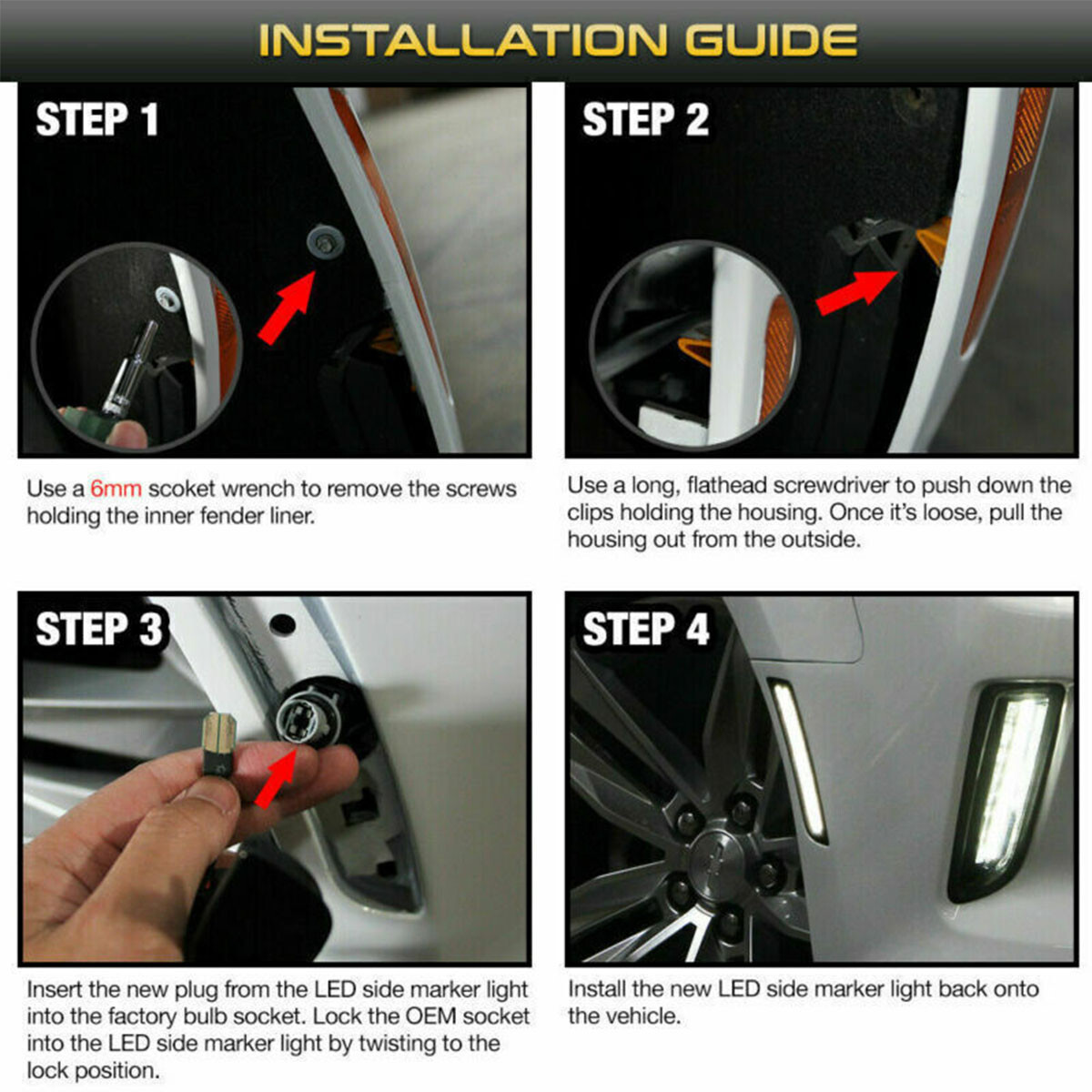 4X LED Side Marker Lights Front Rear Set for Chevy Camaro LS LT SS ZL1 2016-2022