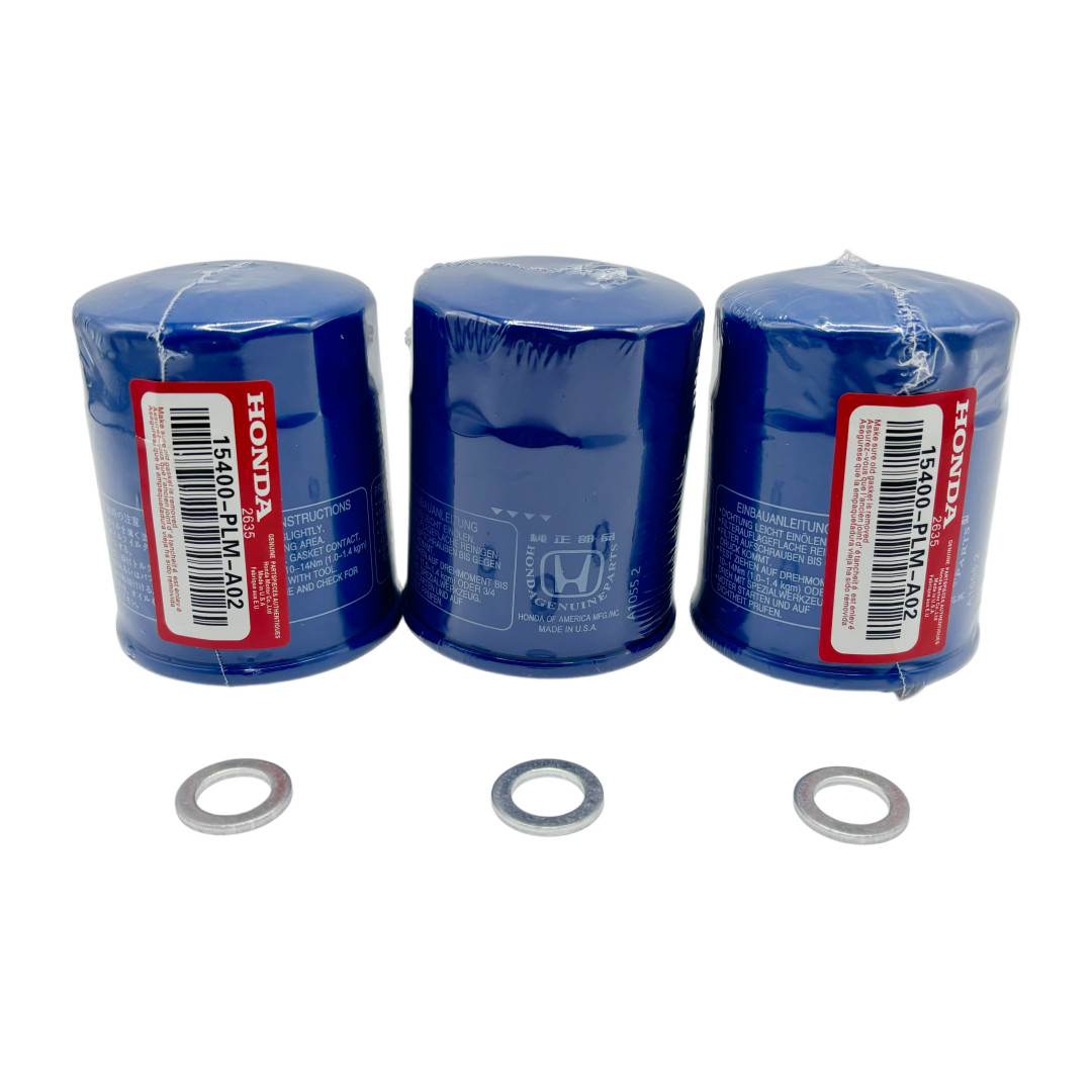 3Pcs Honda Genuine Oil Filters With Drain Plug Washer 15400-PLM-A02 New Sealed