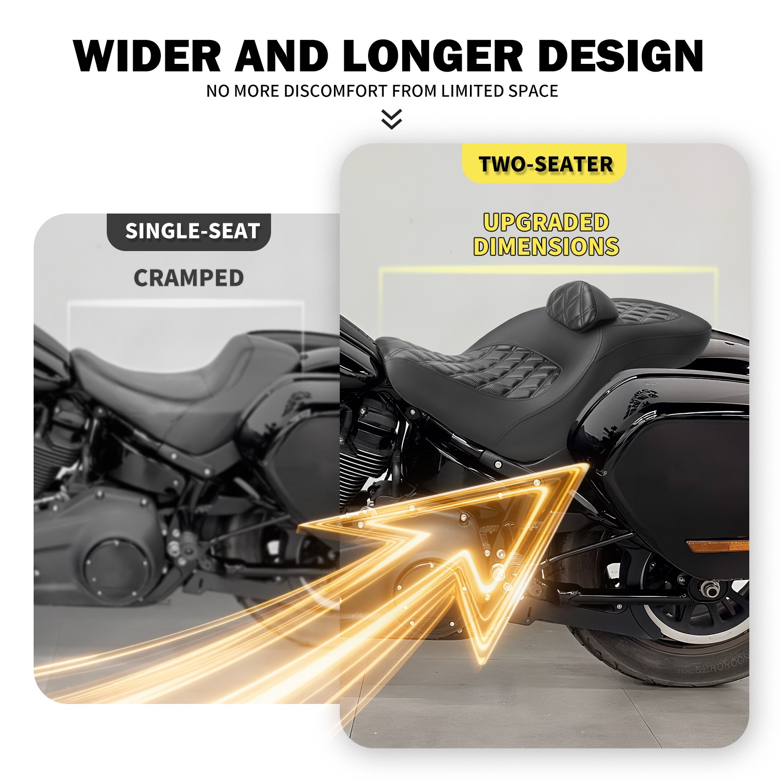 Diamond Driver Passenger Seat w/ Backrest For Harley Low Rider FXLRS 2018-2025