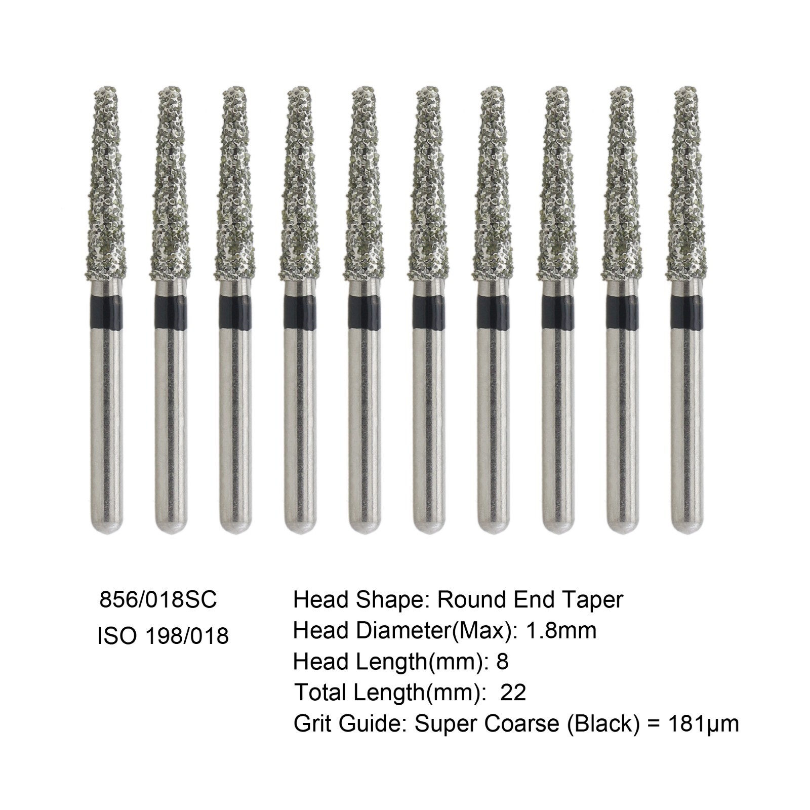 Dental Diamond Burs FG 856/018SC Round End Taper Super Coarse Grit High Speed
