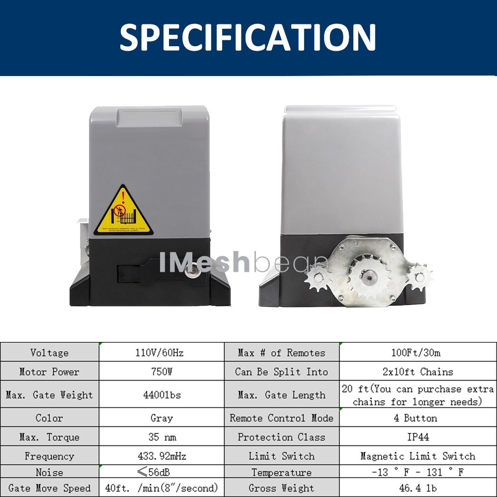 4400lbs Electric Automatic Sliding Gate Opener Motor APP+Keypad+4 Remote Control