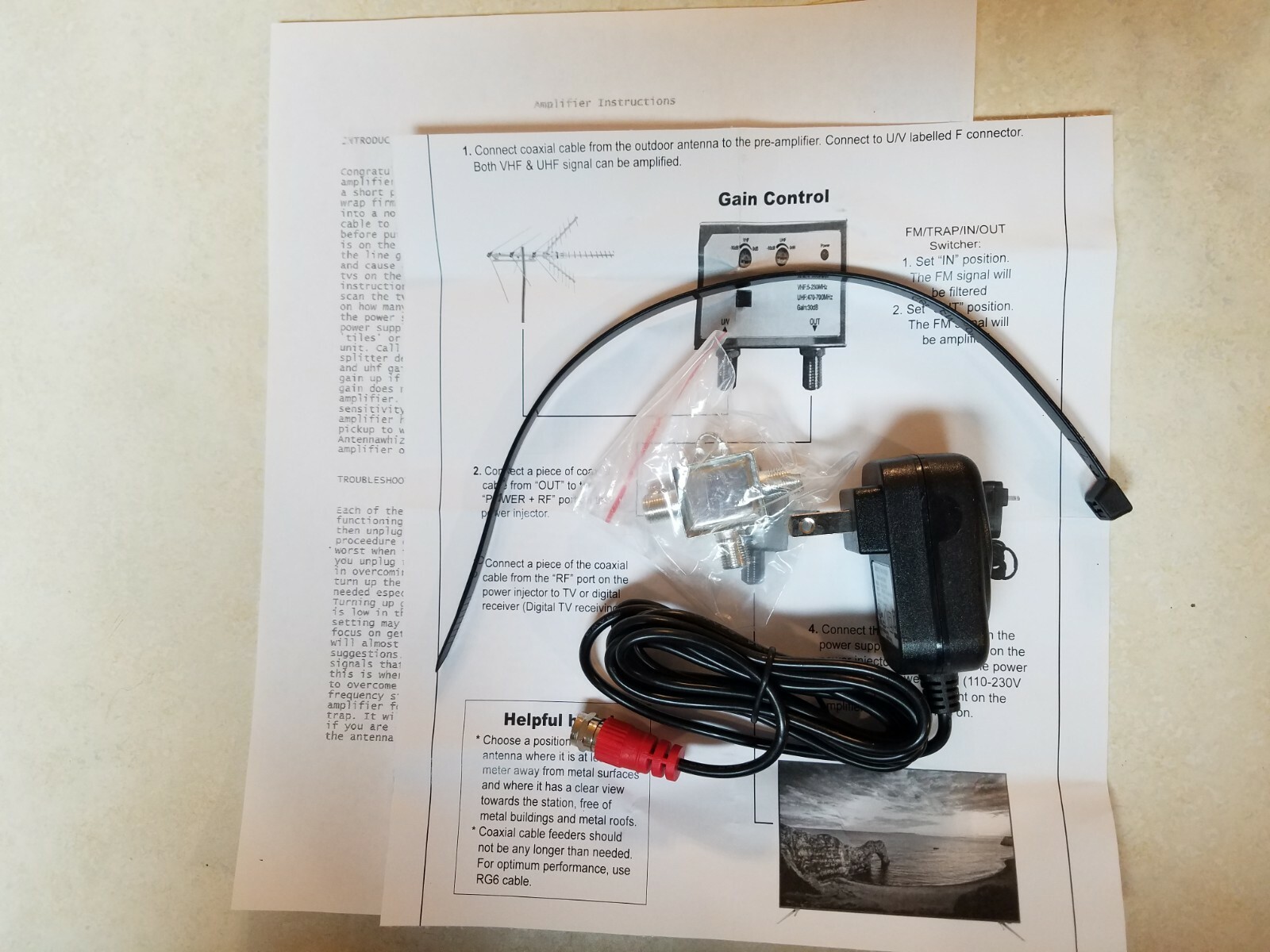 TV ANTENNA BOOSTER SIGNAL AMPLIFIER LOW NOISE 30DB HDTV OUTDOOR AMP LONG RANGE