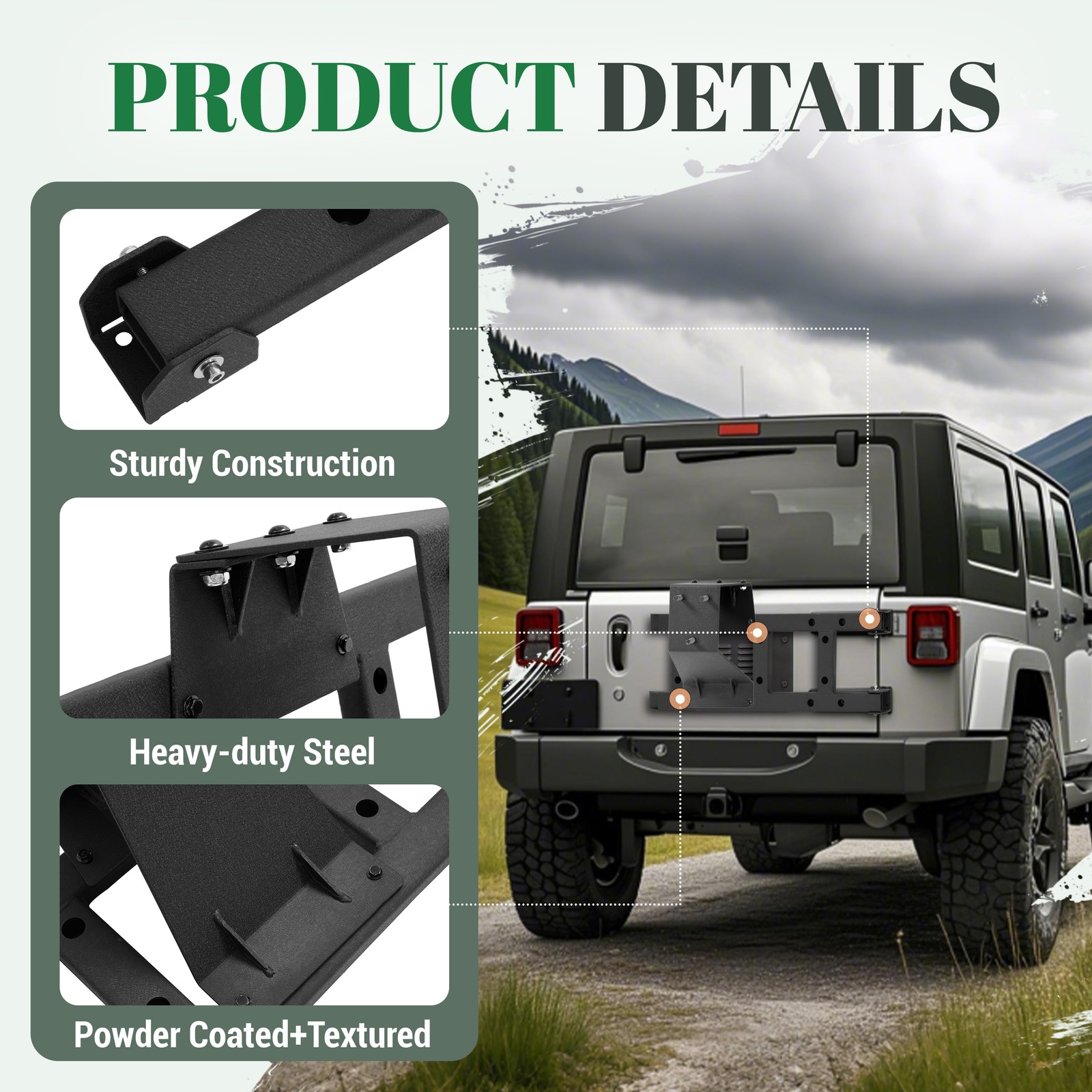 Hinge Spare Tire Carrier Tailgate Reinforcement For JEEP WRANGLER JK 07-18